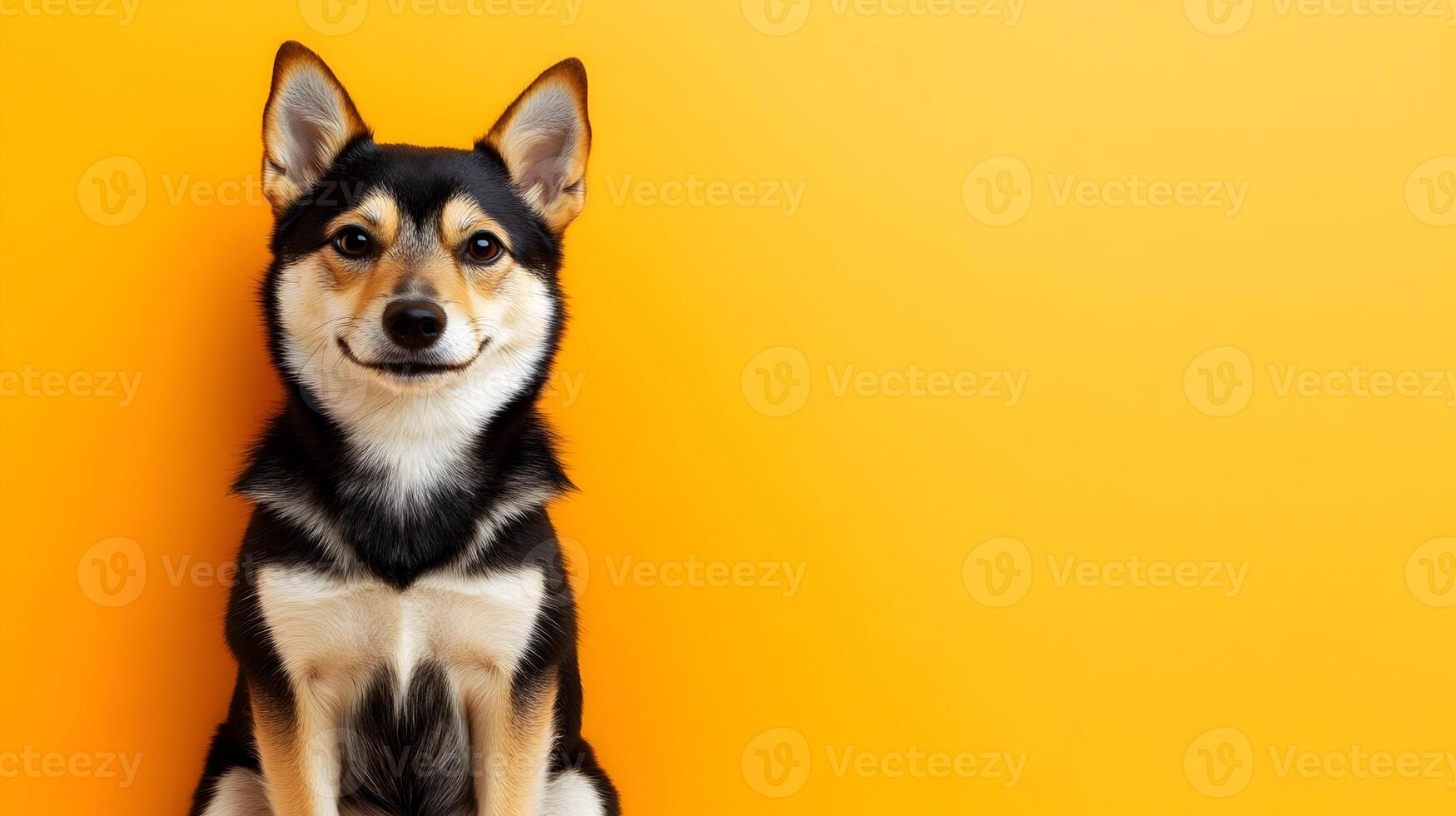 Cute Shiba Inu Dog on Yellow Background photo