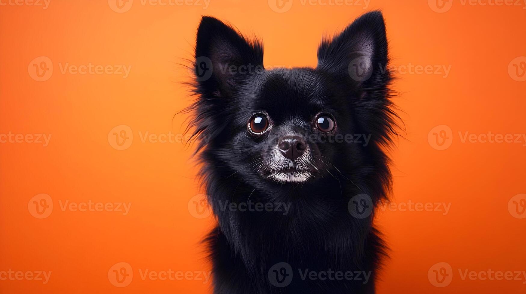 Adorable Black Chihuahua Dog on Orange Background photo