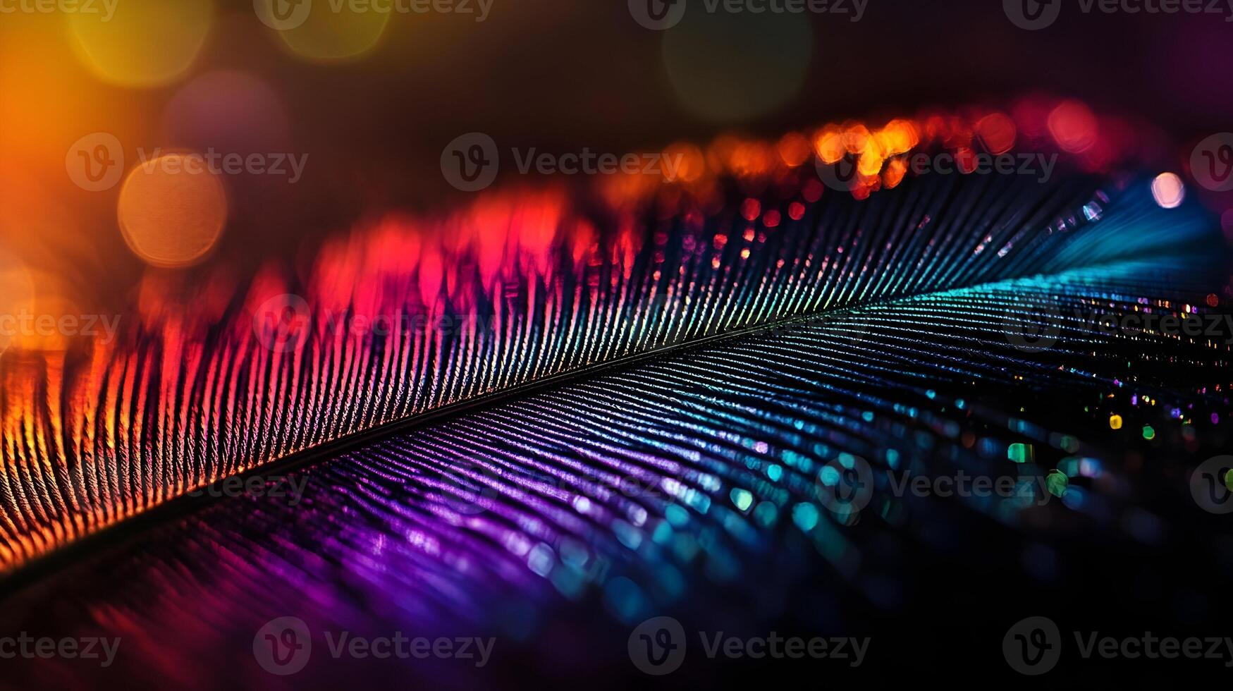 Close-up Vibrant Feather with Bokeh Lights photo