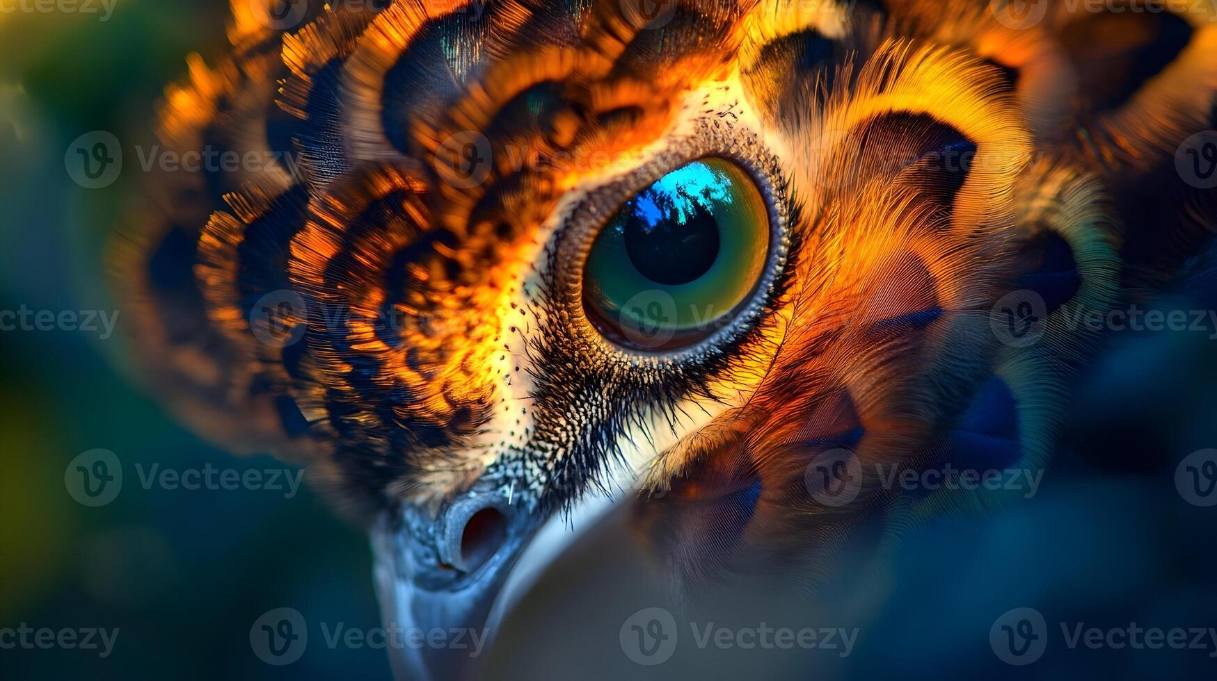 Close-up of Bird Eye and Feathers, Colorful Avian Detail photo