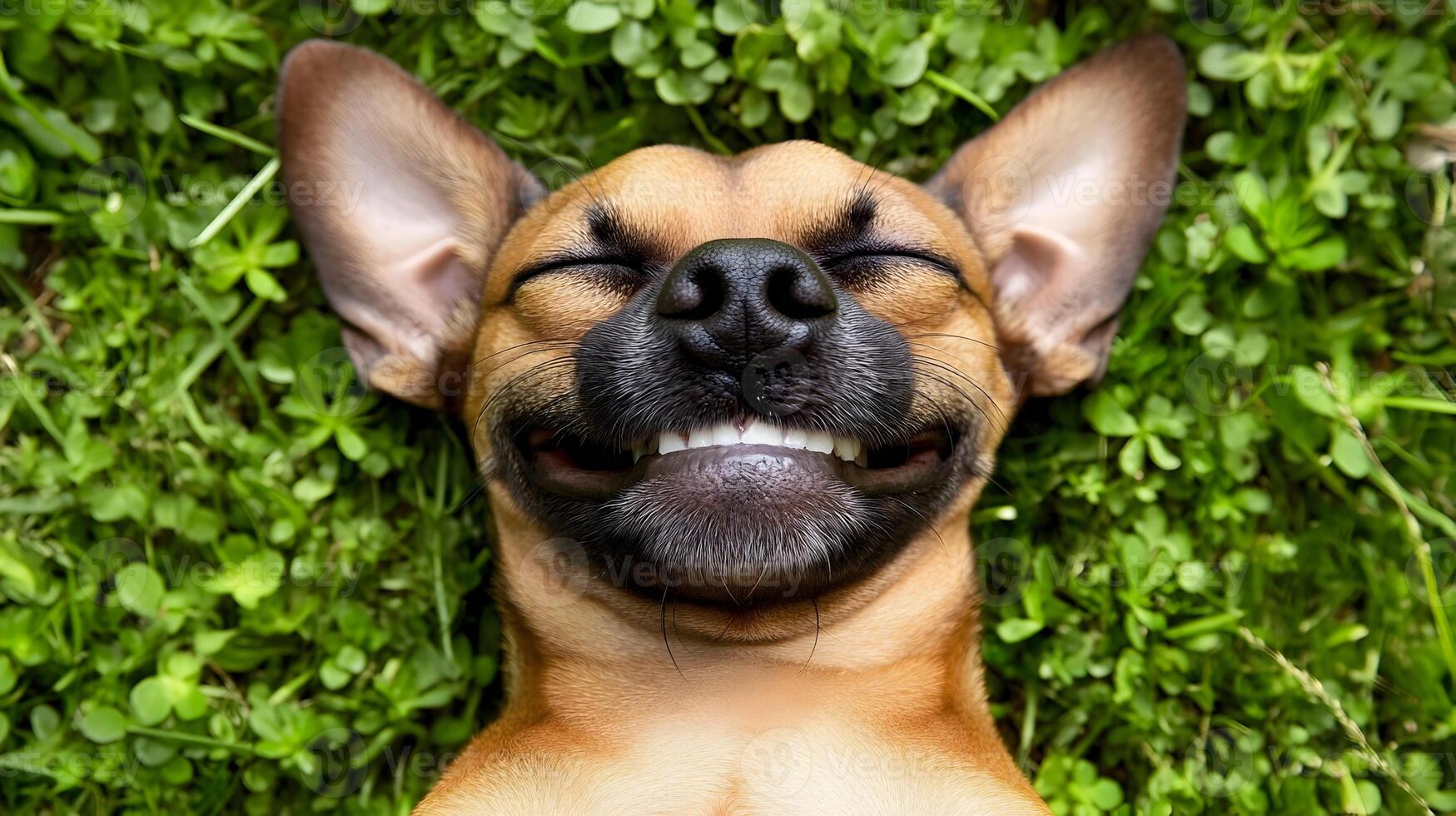 Happy Smiling Dog in Grass photo