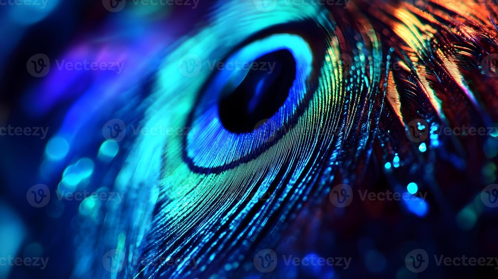 Close-up of Vibrant Peacock Feather with Blue and Teal Hues photo