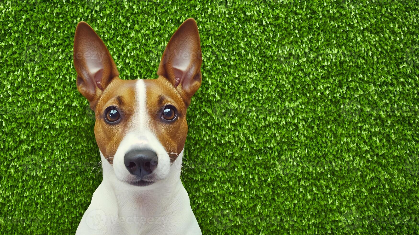 Cute Jack Russell Terrier Dog on Green Grass Background photo