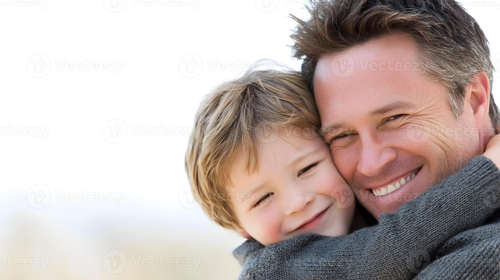 Happy Father and Son Hugging Close Up Image photo