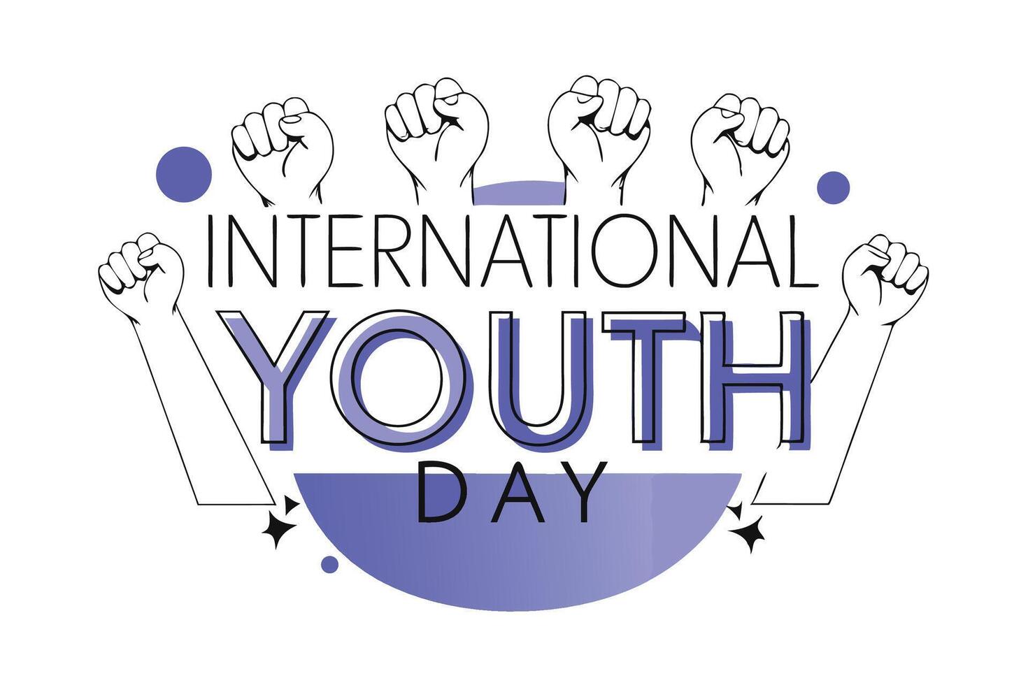 International youth day design featuring raised hands in yellow and various colors vector