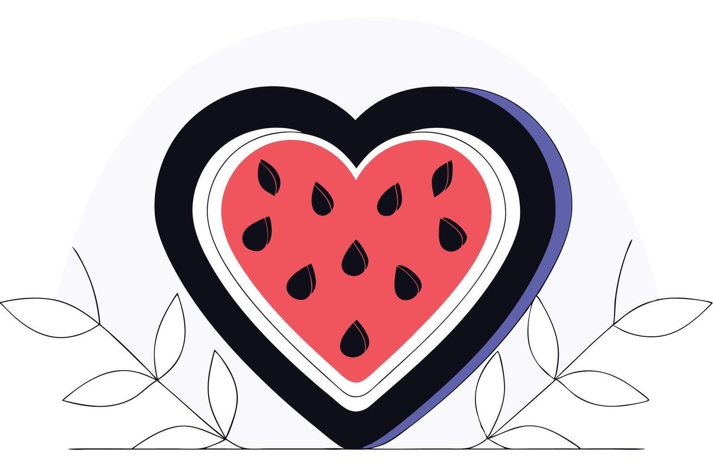 A heart shaped watermelon graphic design featuring a red watermelon with a heart shape for valentines day or summer designs vector