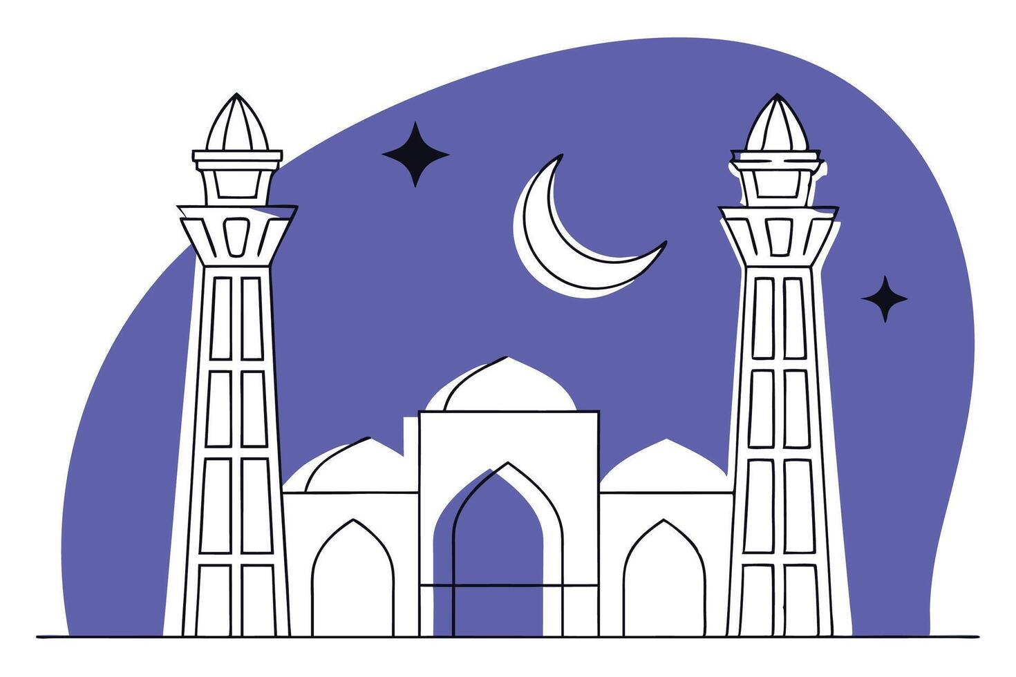 Silhouette design featuring minarets crescent moon and building in green color palette vector