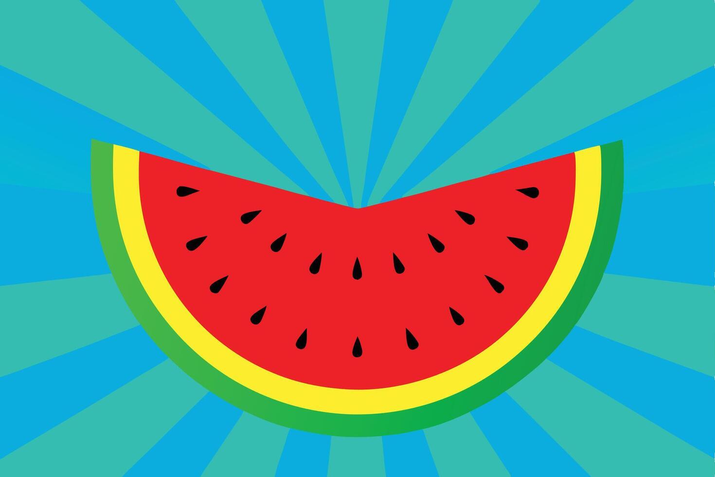 A vibrant red watermelon slice graphic design featuring a realistic depiction of a juicy watermelon with green rind vector