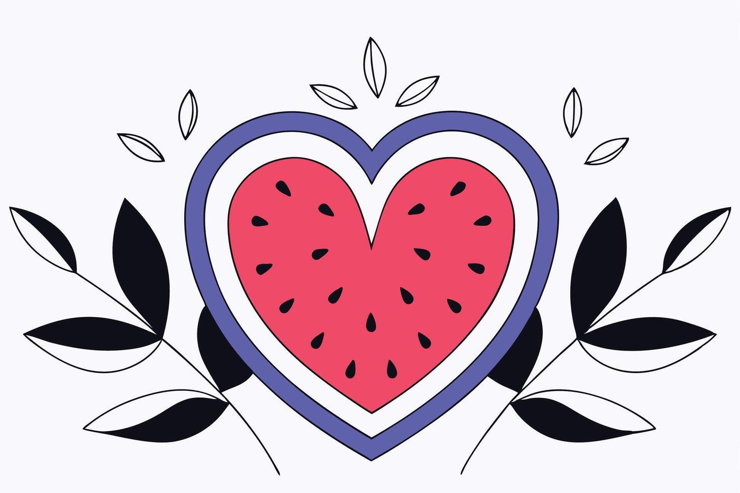 A heart shaped watermelon design featuring a red watermelon cutout in a heart shape vector