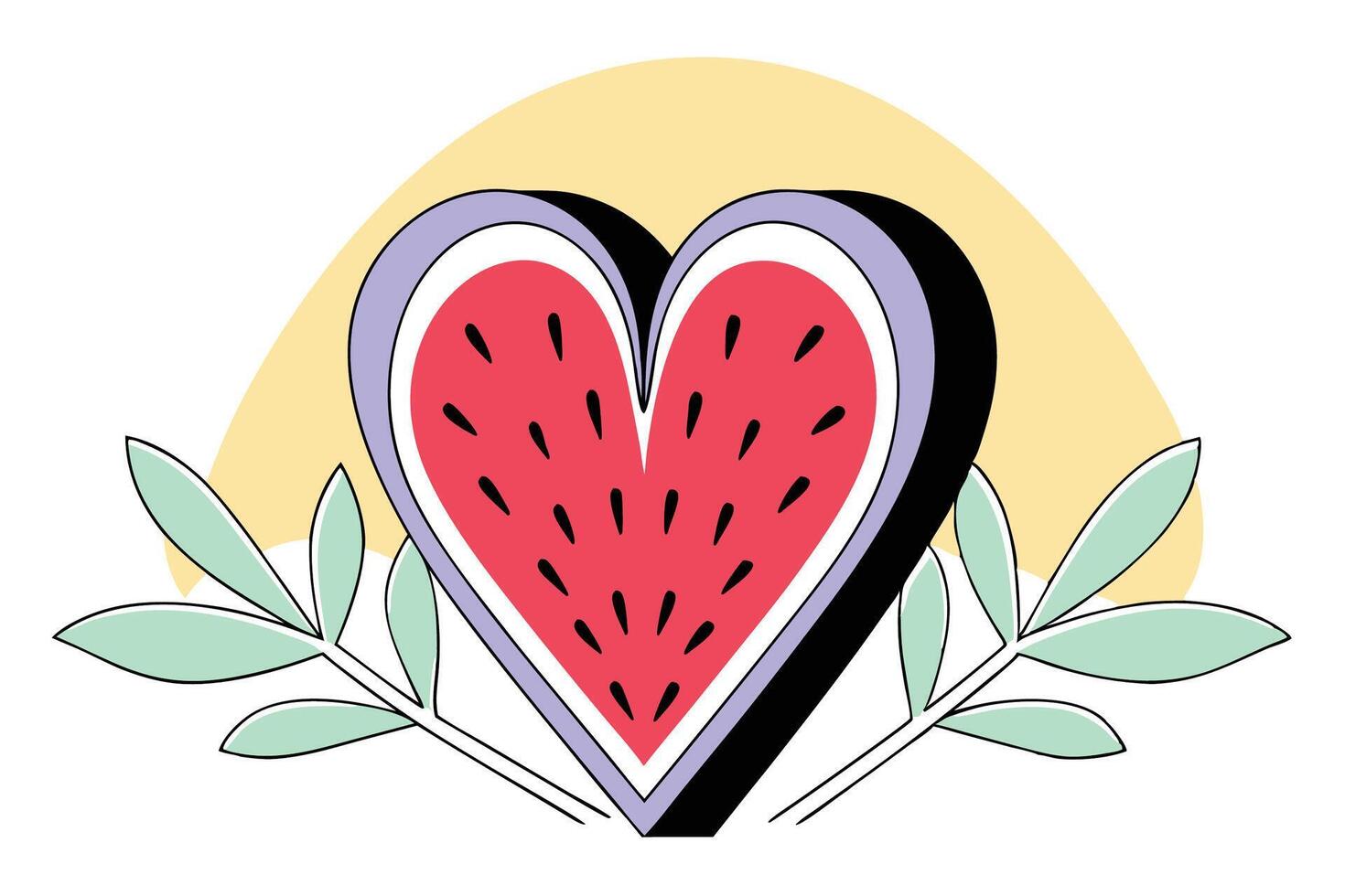 A charming design featuring a heart shaped watermelon illustration crafted with red hues and green accents vector