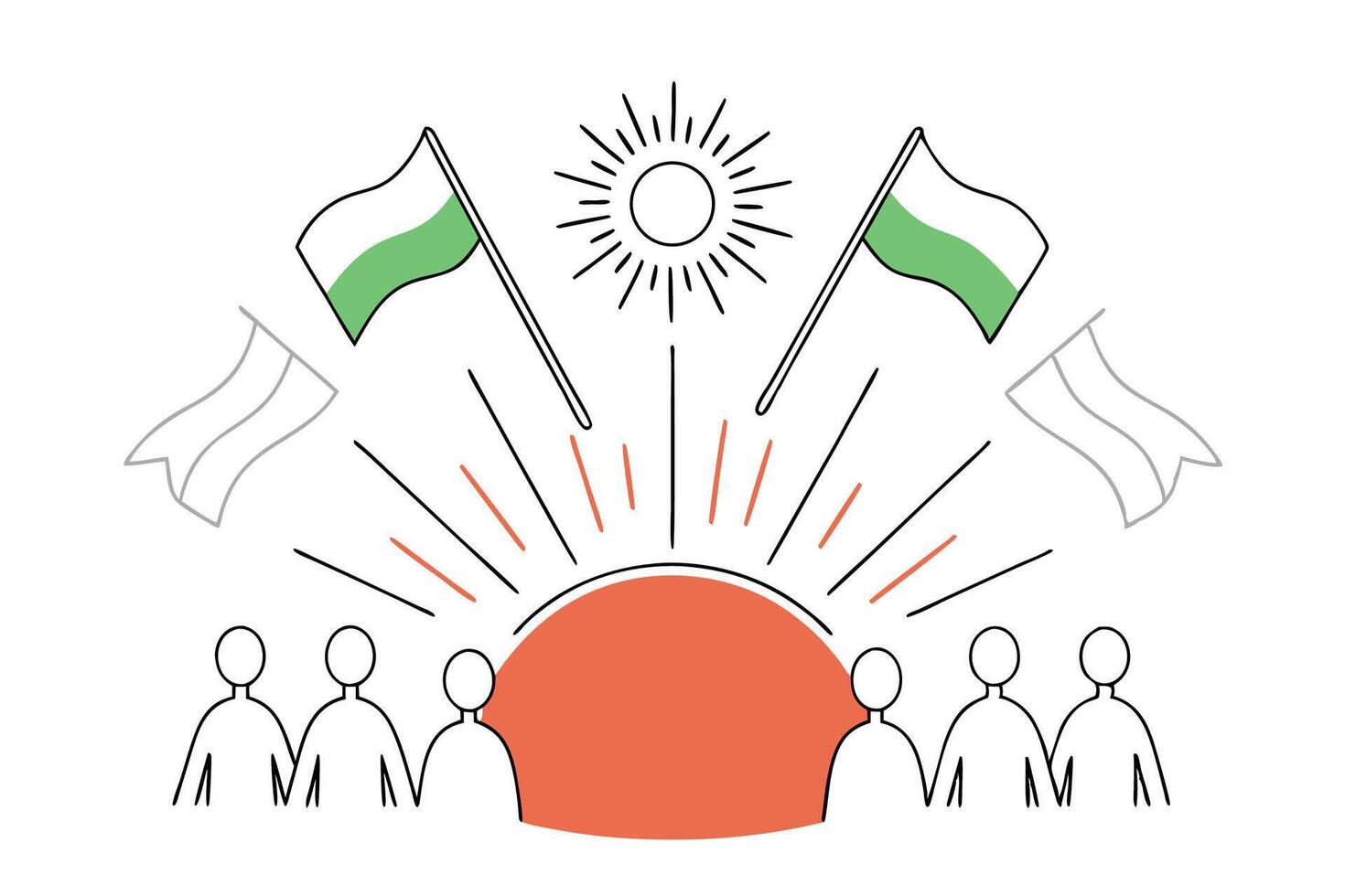 Stylized sun graphic with green and white human figures a colorful design for various applications vector