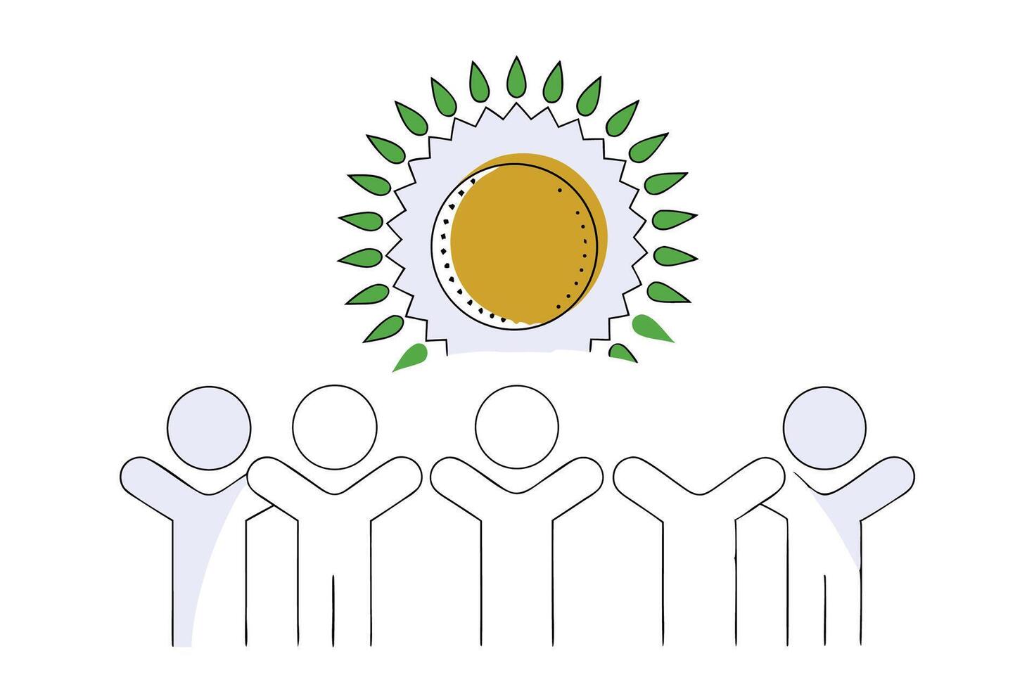Stylized sun graphic featuring green and white human figures a colorful design for diverse applications vector
