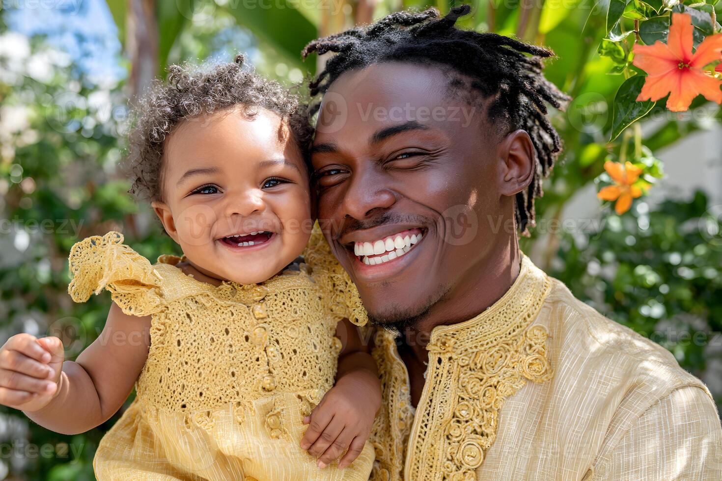 Happy Black Father and Baby Daughter Outdoor Portrait Smiling Together Fathers Day photo