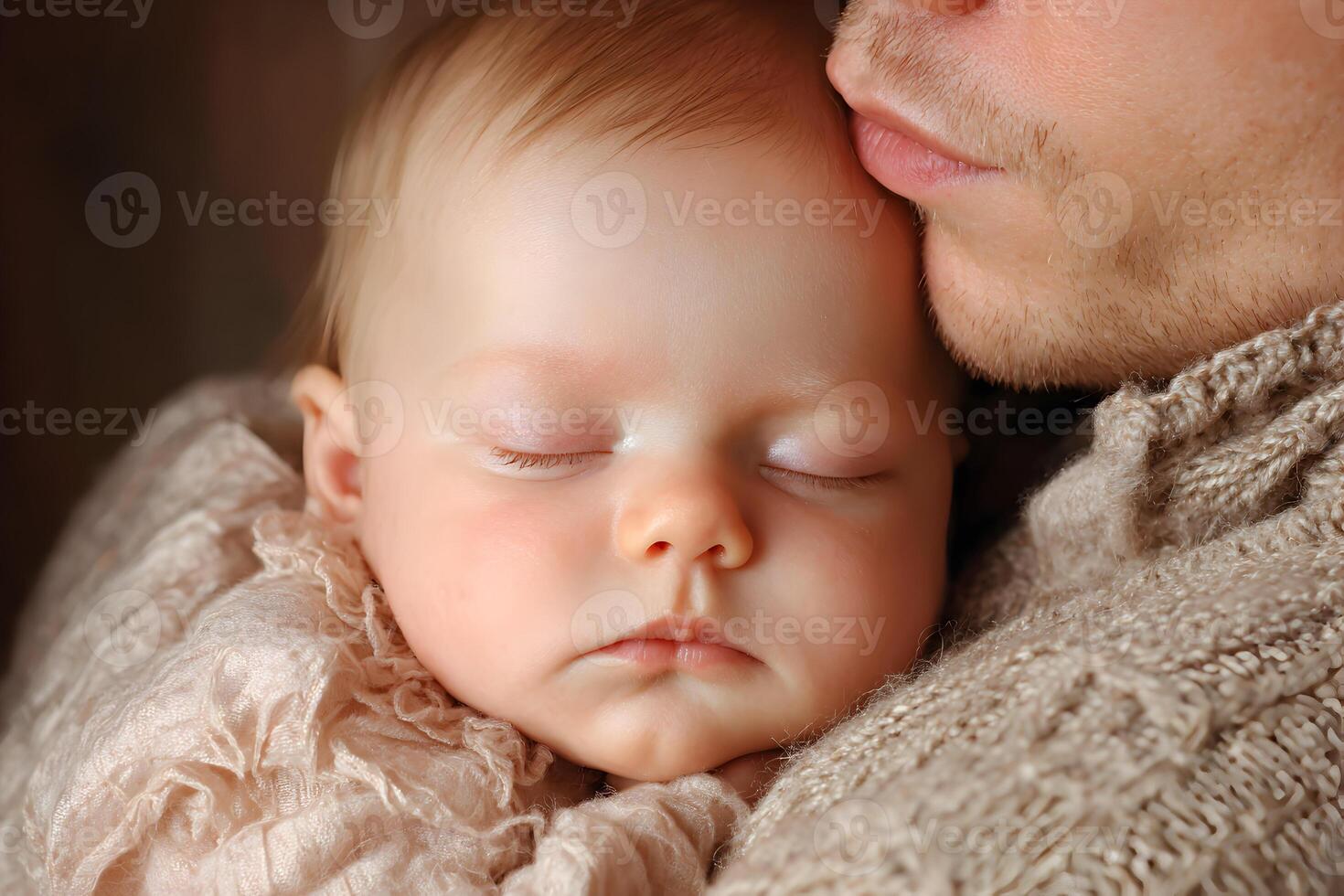Sleeping Baby in Fathers Arms Closeup Tender Moment photo