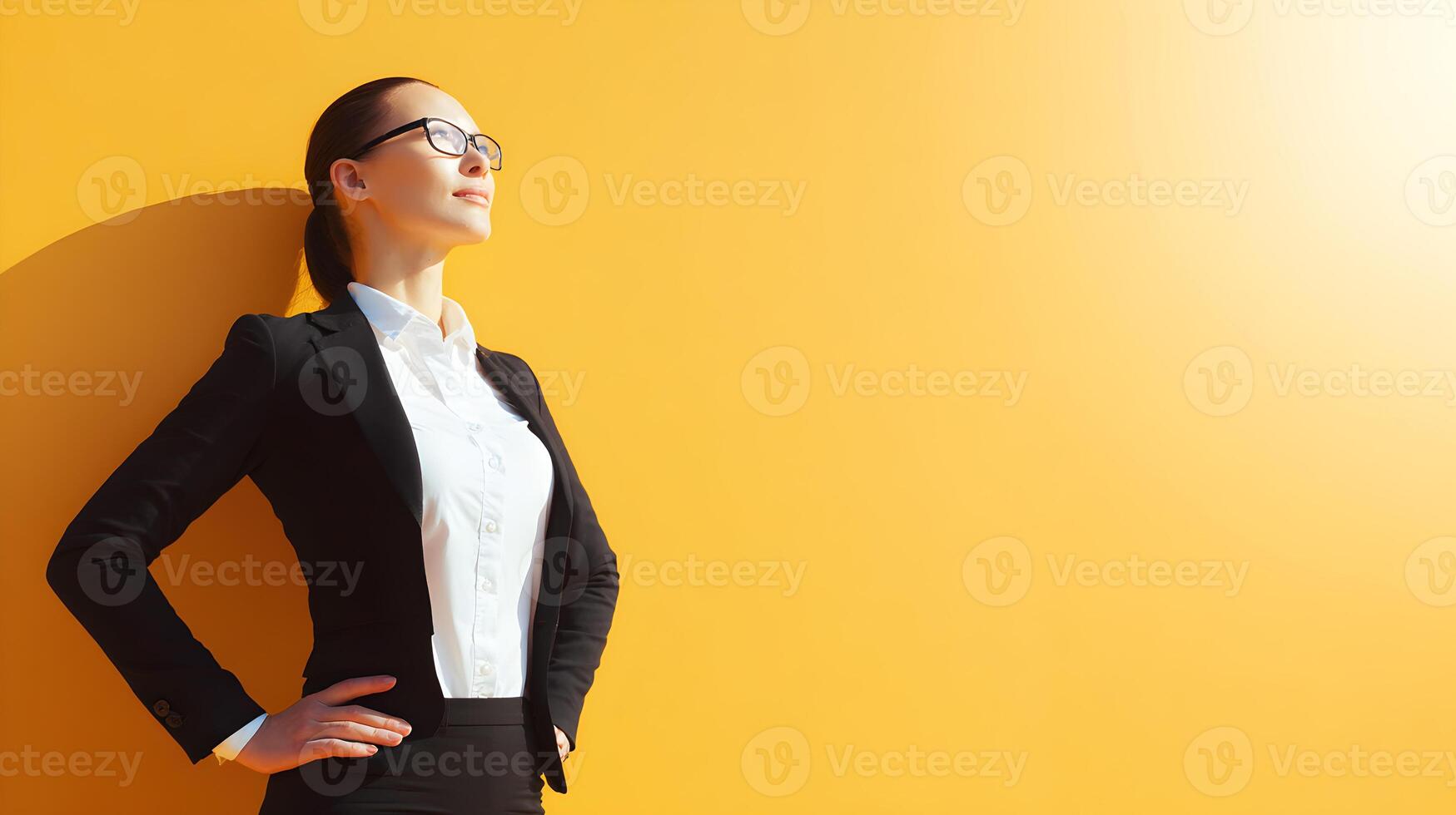 Confident Businesswoman Yellow Background Portrait photo