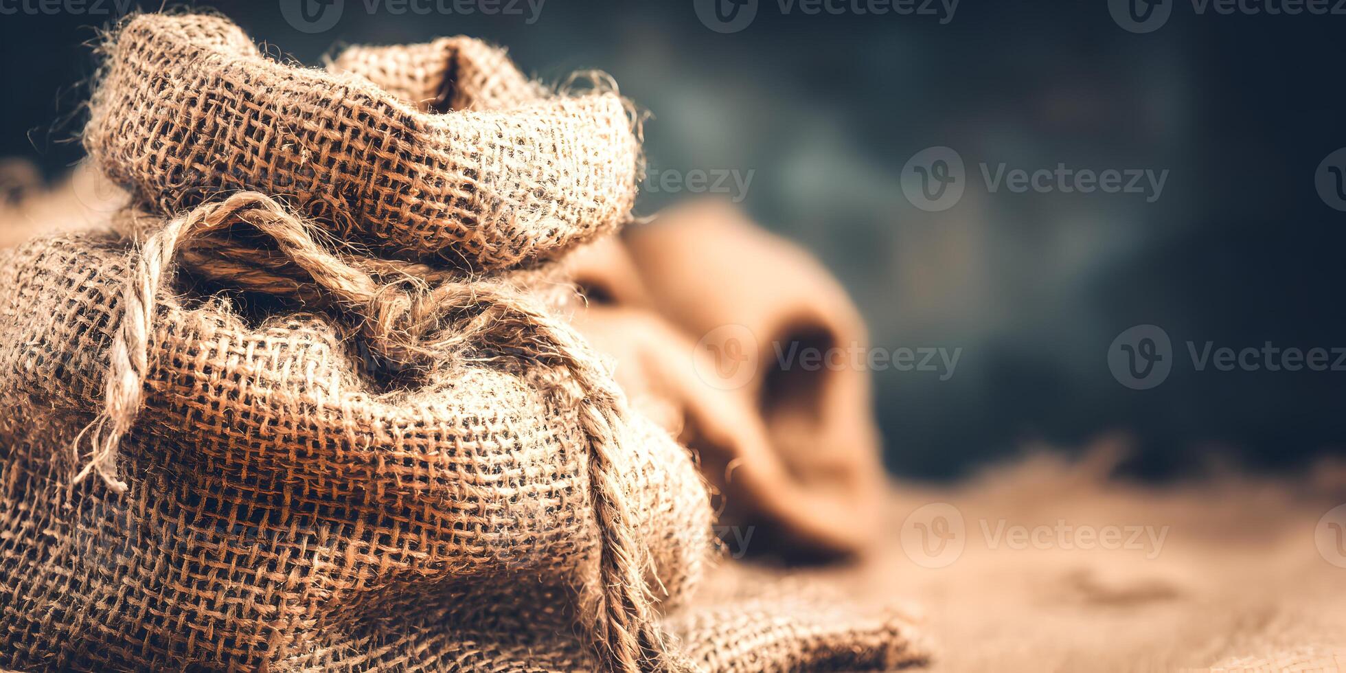 Closeup Brown Burlap Sack Texture Rustic Fabric Background photo