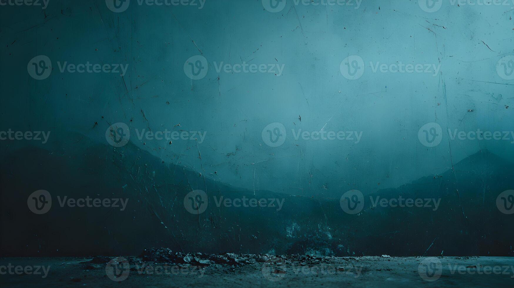 Dark Teal Grunge Background Scratched Wall Texture Mountains Landscape photo