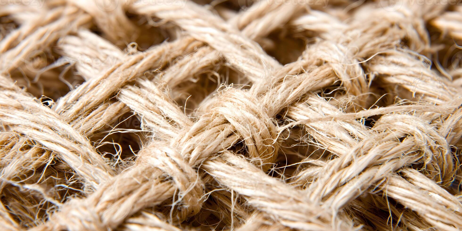Close Up of Beige Intertwined Jute Twine Texture Background photo
