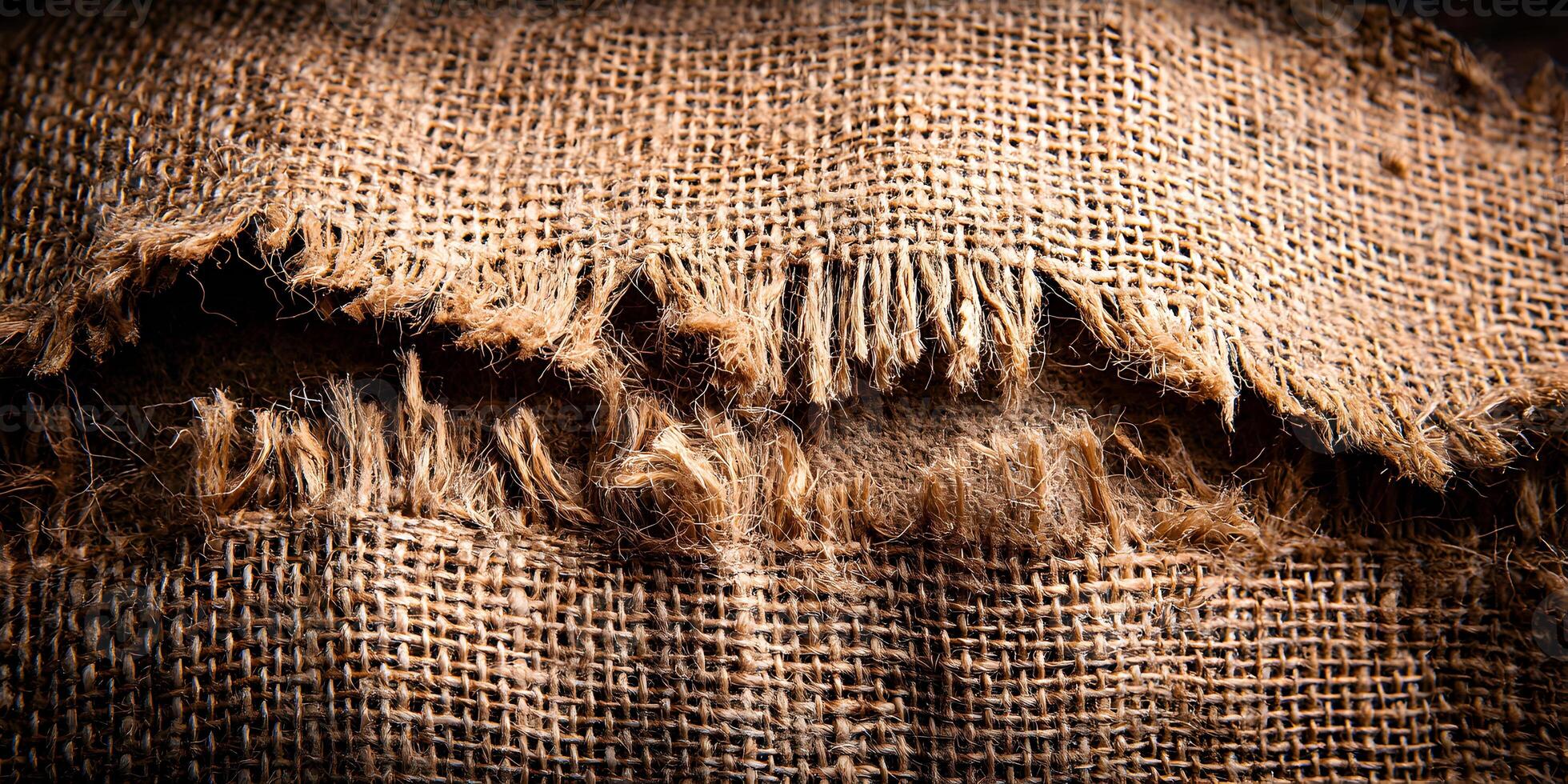 Torn Burlap Fabric Texture Brown Ripped Sackcloth Grunge Background photo