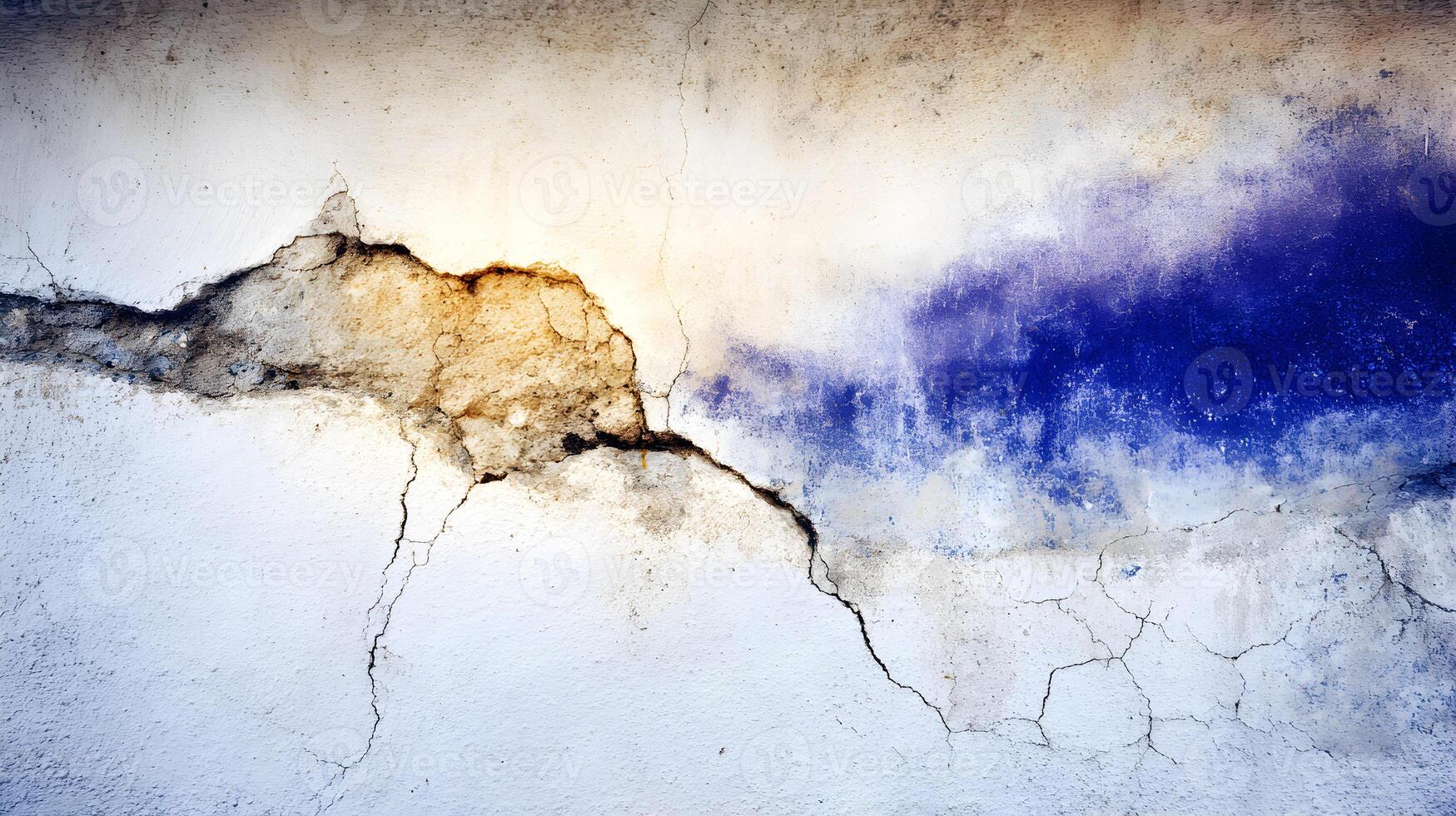 Cracked Wall Texture Blue and Beige Old Damaged Surface photo