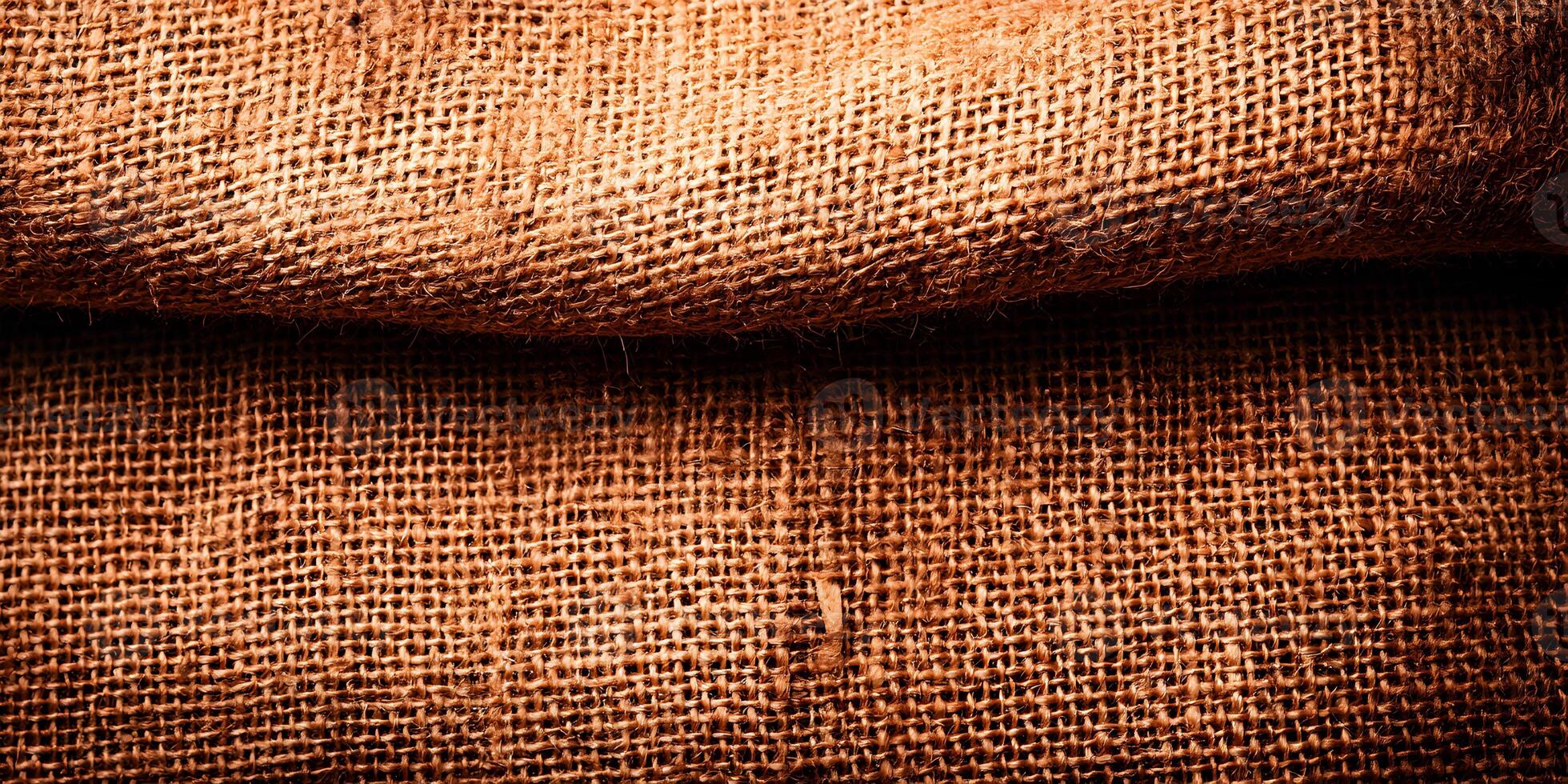 Brown Burlap Fabric Texture Close Up Detailed Woven Textile Background photo