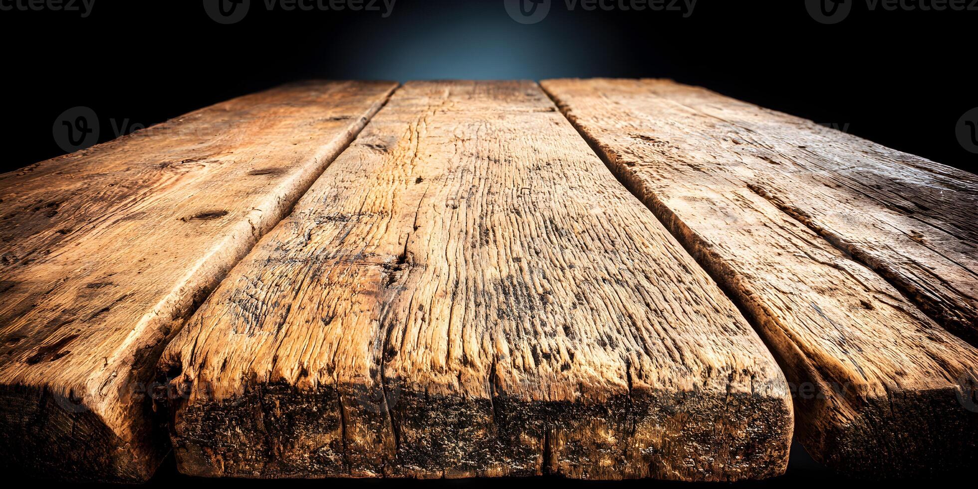 Rustic Wooden Table Top Texture Brown Aged Wood Planks Dark Background photo