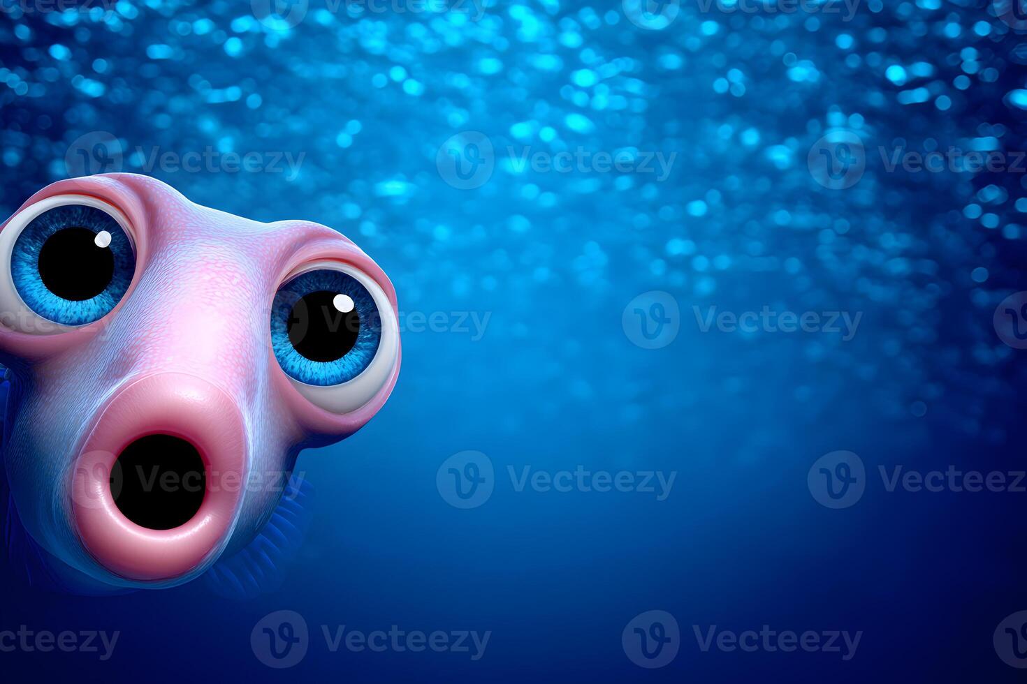 Cute Cartoon Fish with Big Blue Eyes Underwater Scene photo