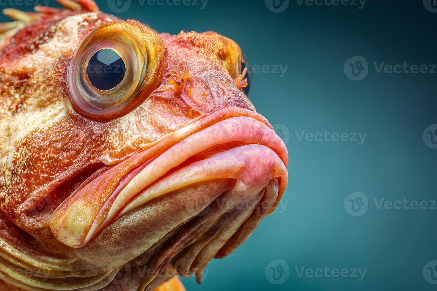 Closeup Red Scorpionfish Portrait Ocean Fish Detailed Texture photo