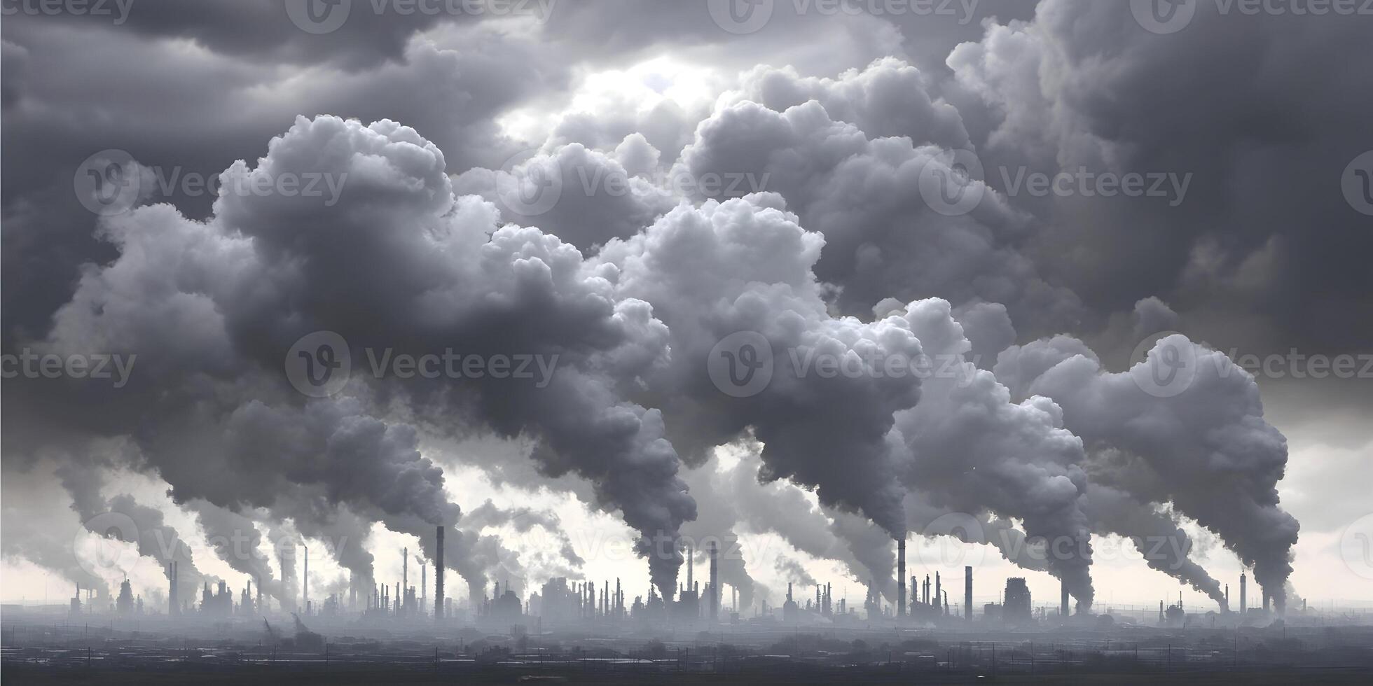 Industrial Air Pollution Dark Clouds Smog Above Factory Skyline photo