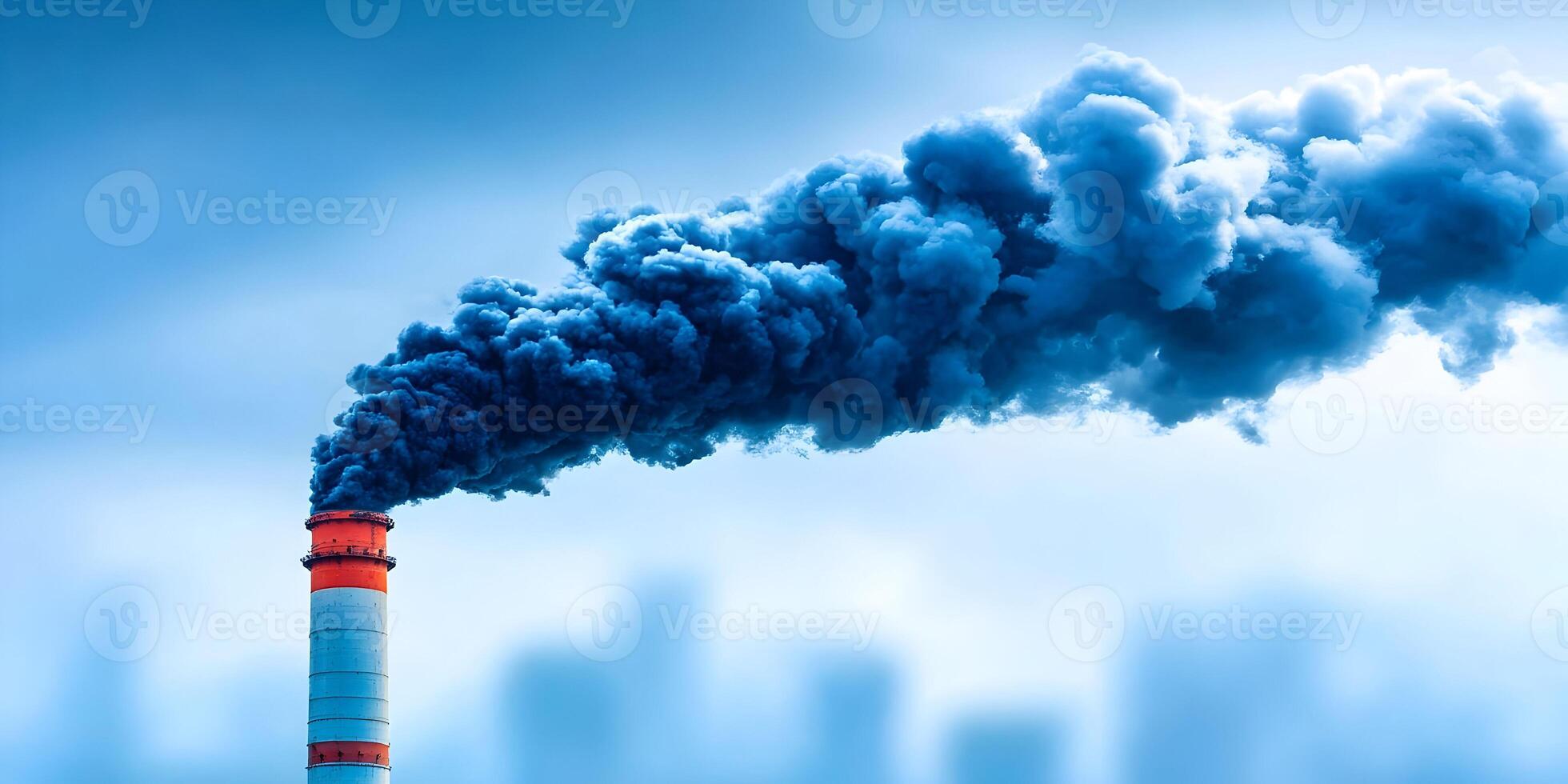 Industrial Smokestack Air Pollution Dark Blue Smoke Clouds photo