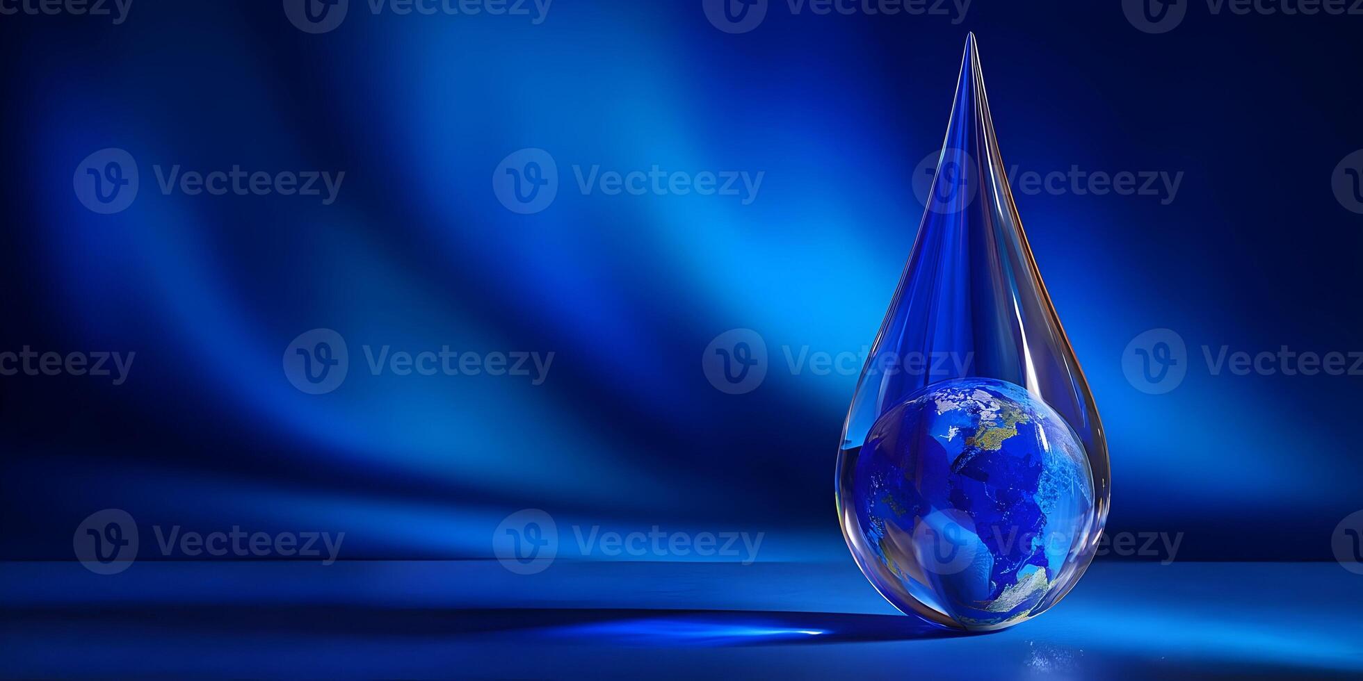 Earth Inside Blue Water Drop Globe Environmental Concept Image photo