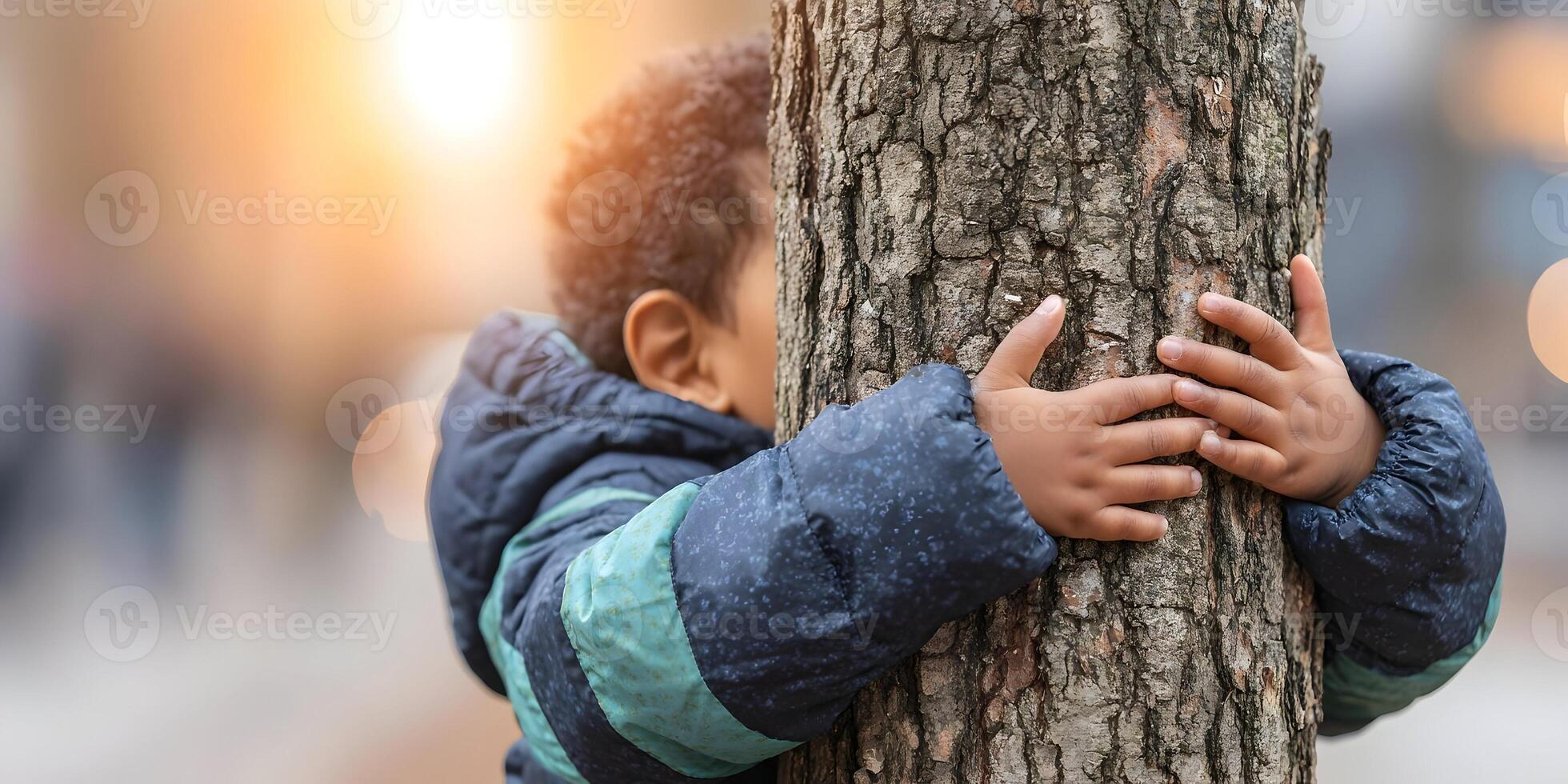 Child Hugging Tree Trunk Nature Conservation Image photo