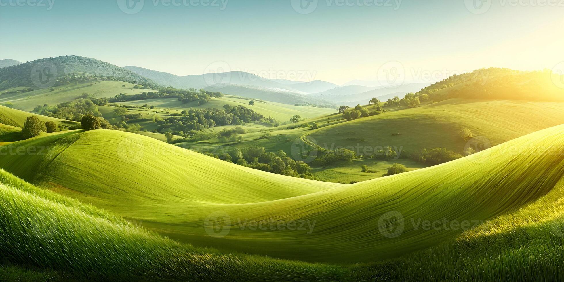 Rolling Green Hills Landscape Sunny Day Scenery Nature Background photo