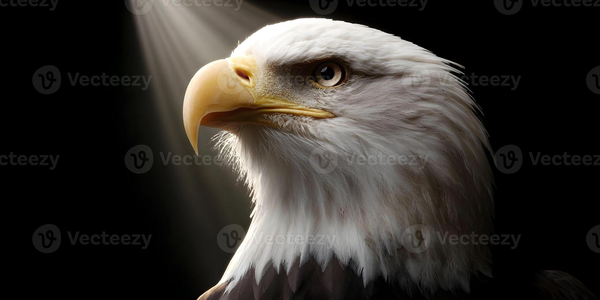 Majestic Bald Eagle Portrait Dark Background Dramatic Lighting photo