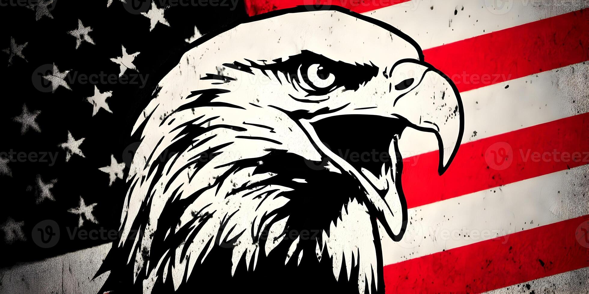 American Bald Eagle Head Grunge Style Graphic Illustration Patriotism USA Flag photo