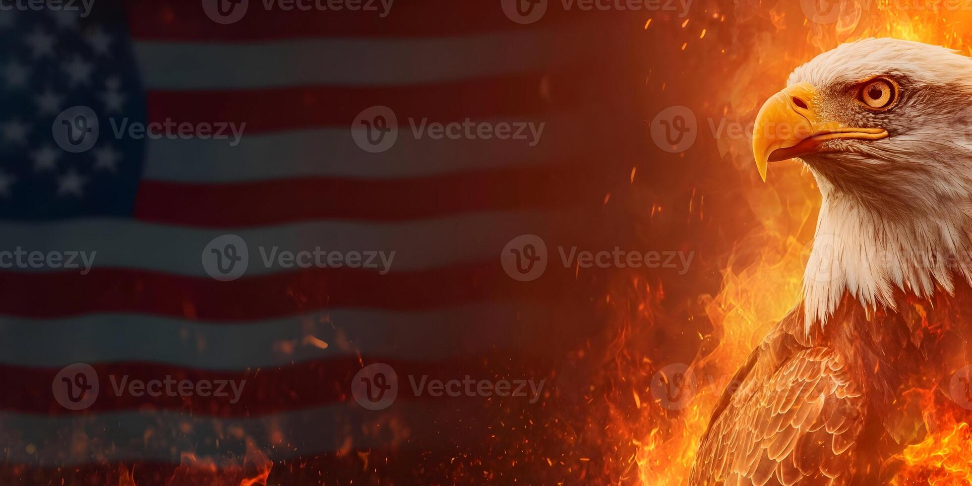 Fiery Bald Eagle American Flag Background Image photo