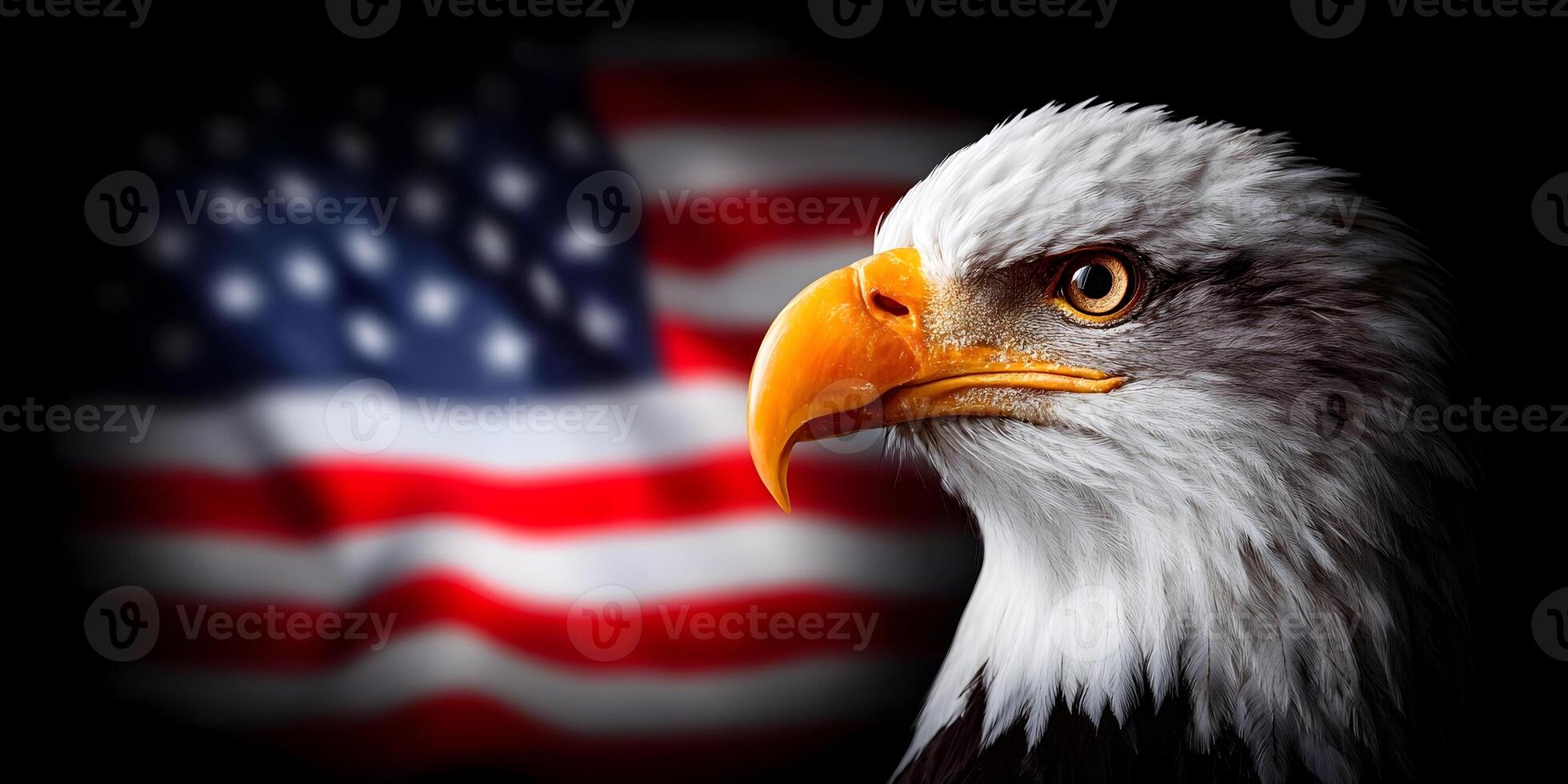 American eagle with american flag background photo