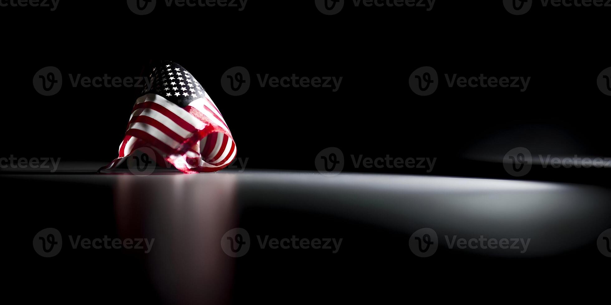 Fallen American Flag Dramatic Low Light Image Patriotism USA Stars Stripes photo