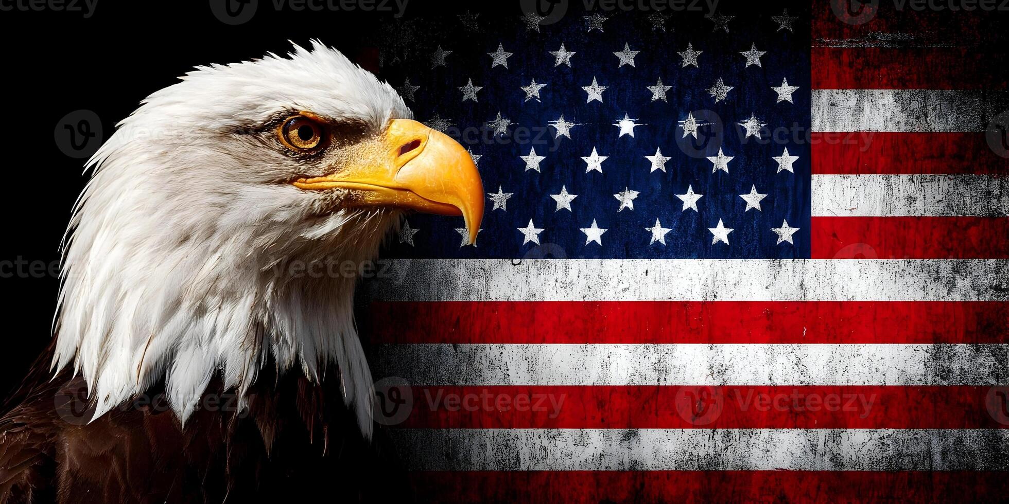 American Bald Eagle Profile USA Flag Background Patriotism Image photo
