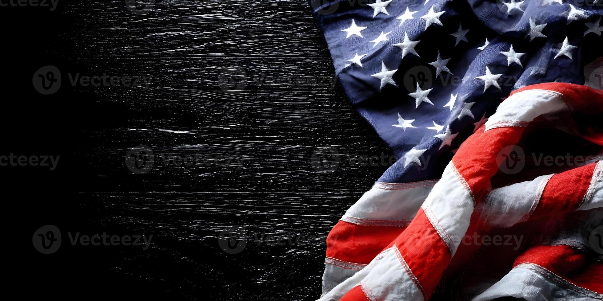 American Flag Draped on Dark Wood Background Patriotism Image photo