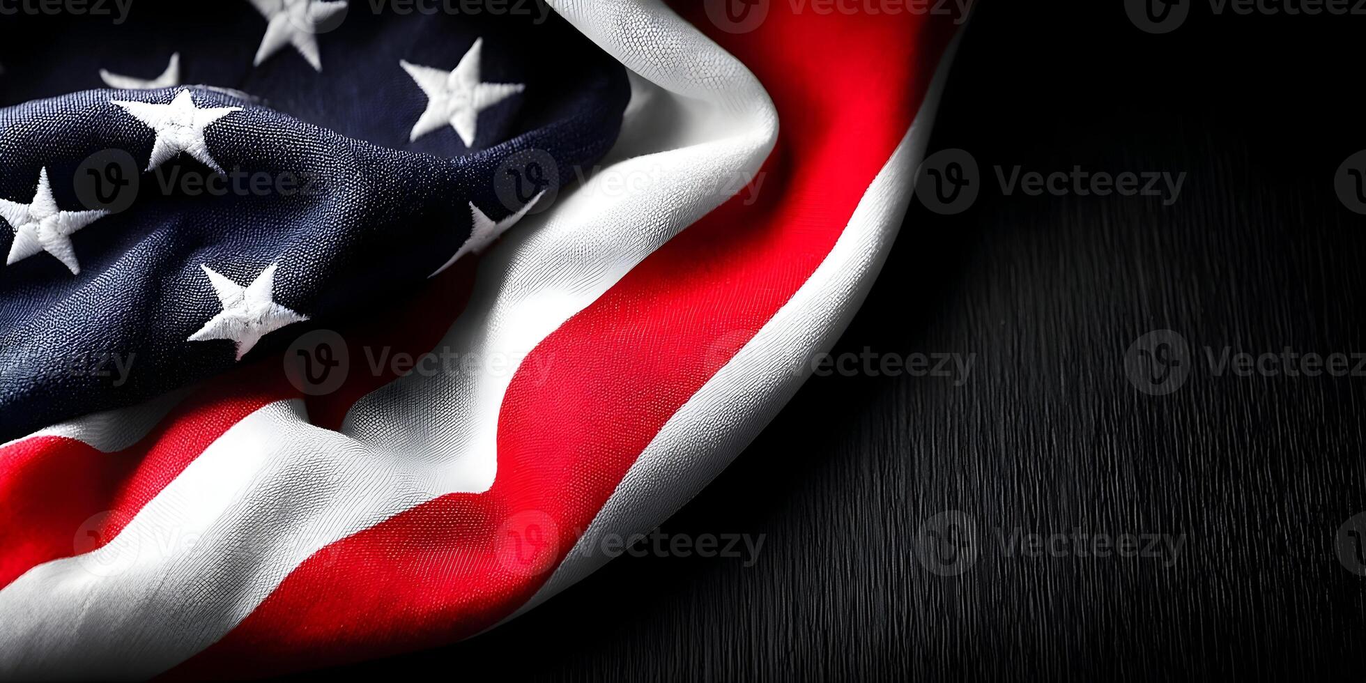 Closeup American Flag Draped Fabric Red White Blue Stars Stripes photo