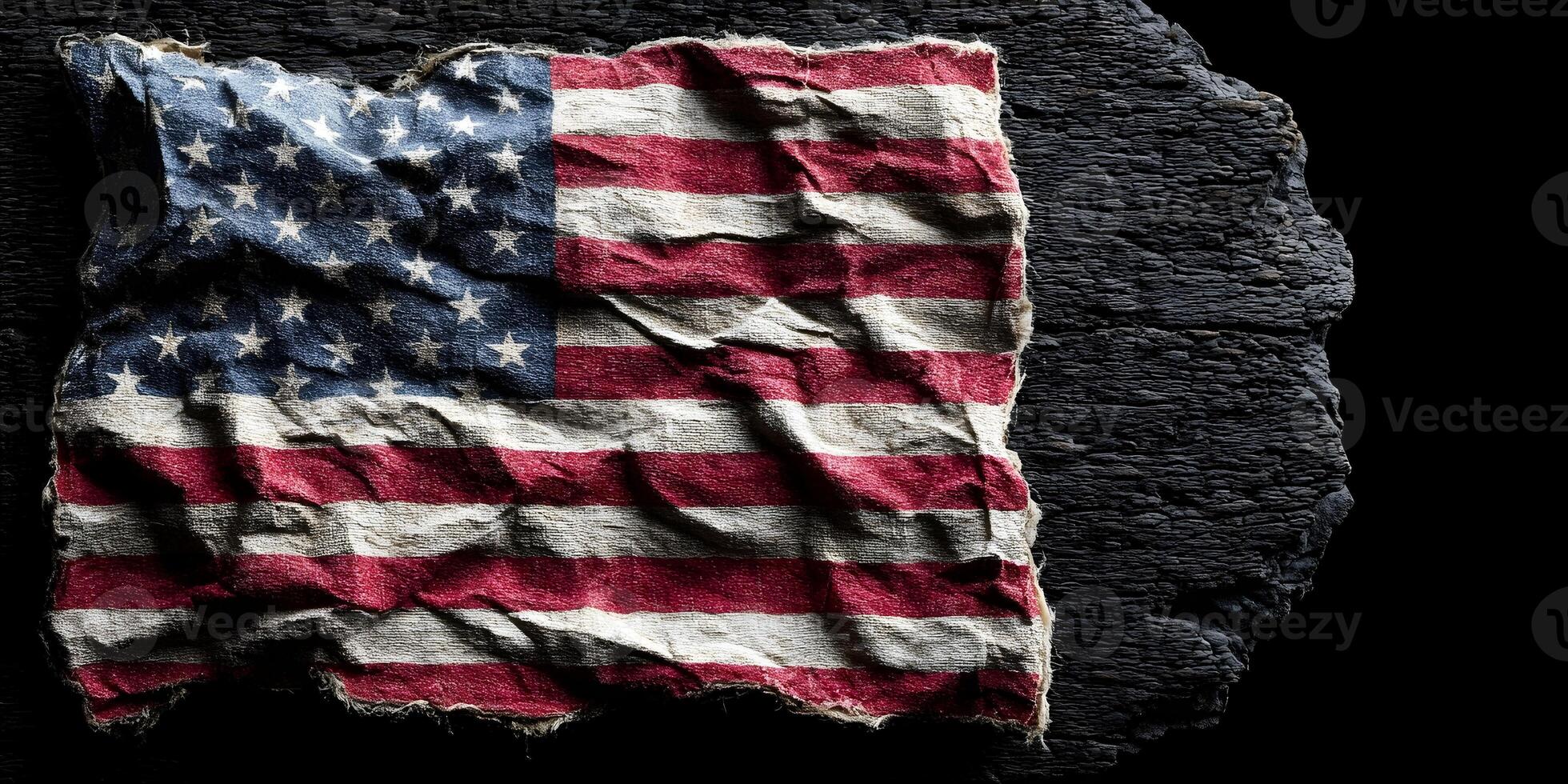 Wrinkled USA American Flag on Dark Background Patriotism Image photo