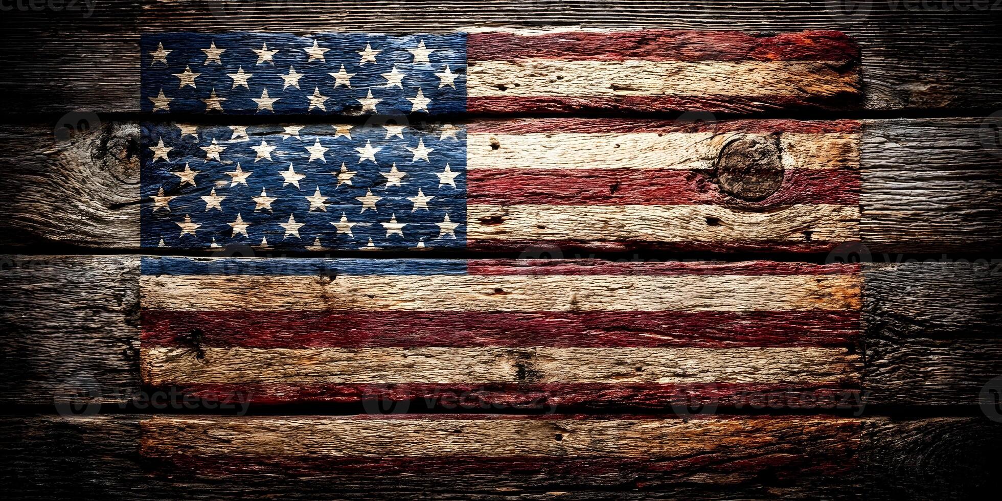 USA Flag on Old Weathered Wooden Planks Patriotism Image photo