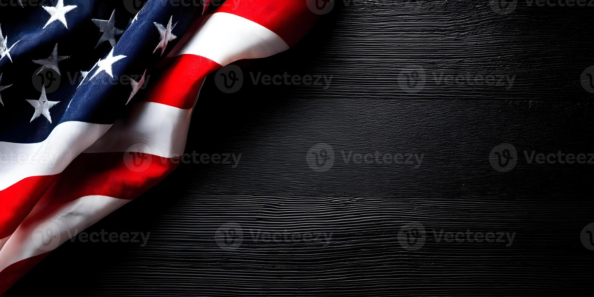 American Flag on Dark Wood Background photo