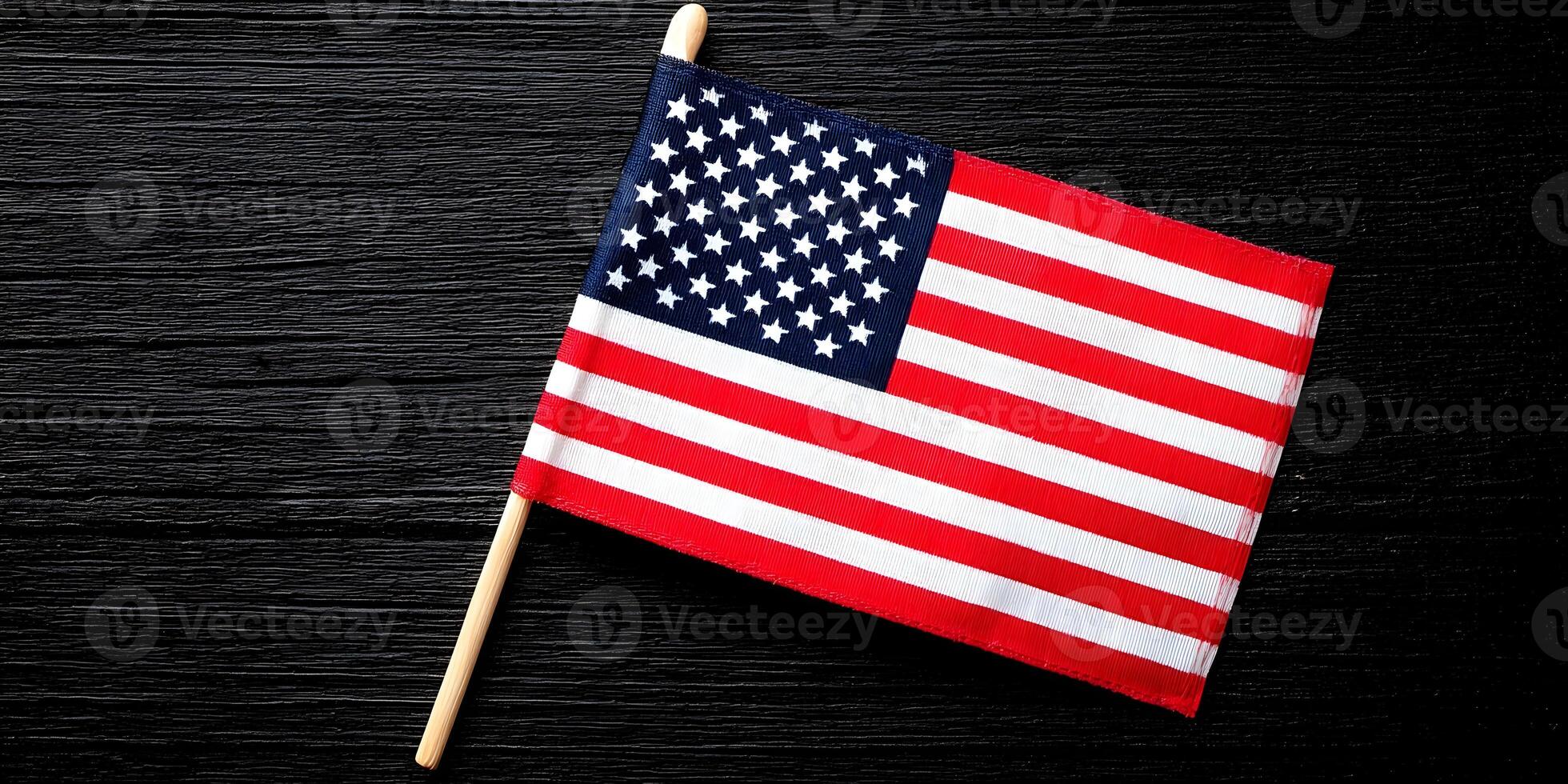 American Flag on Dark Wood photo