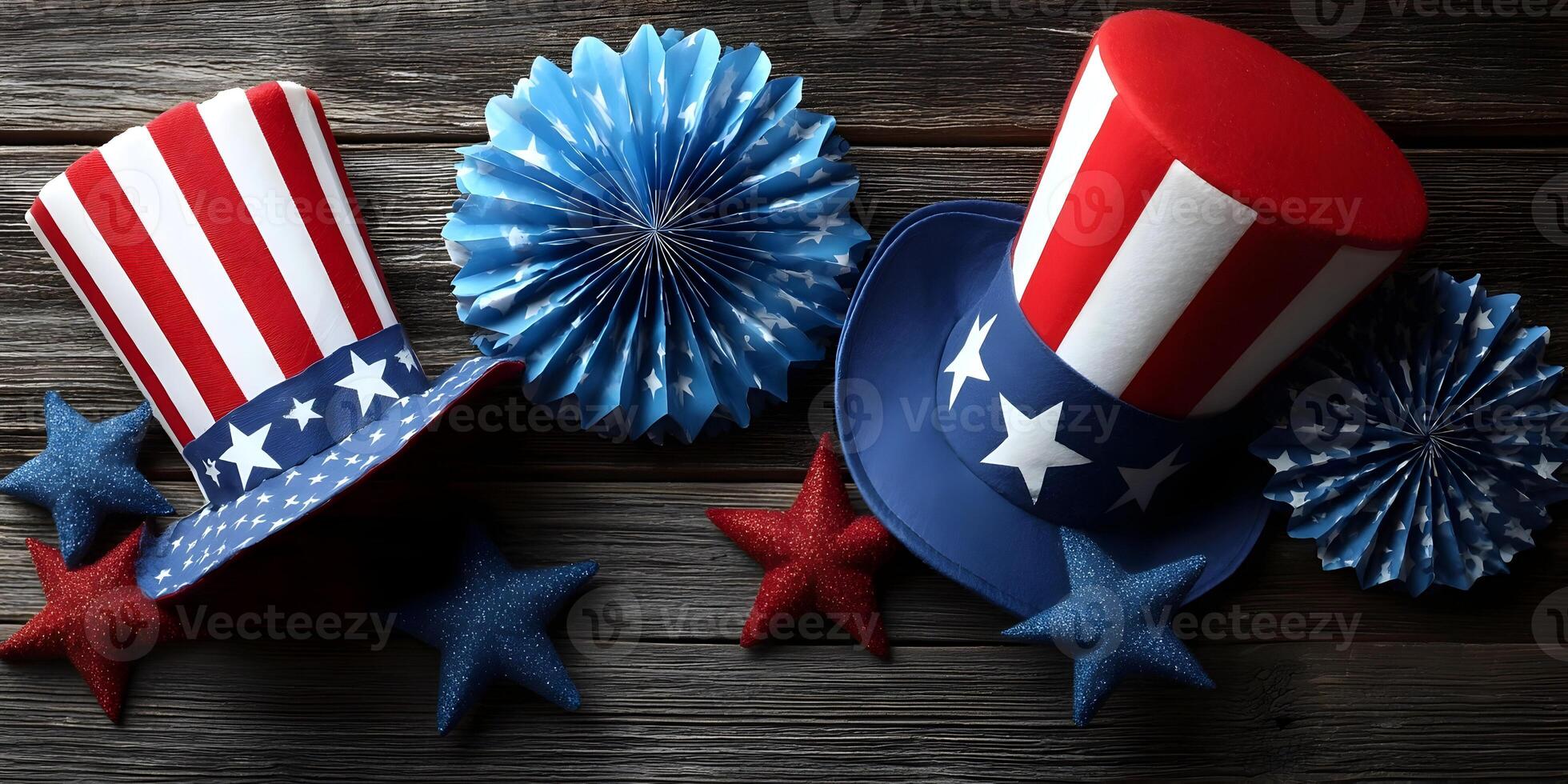 Patriotic Decoration With Uncle Sam Hats Stars Paper Fans photo