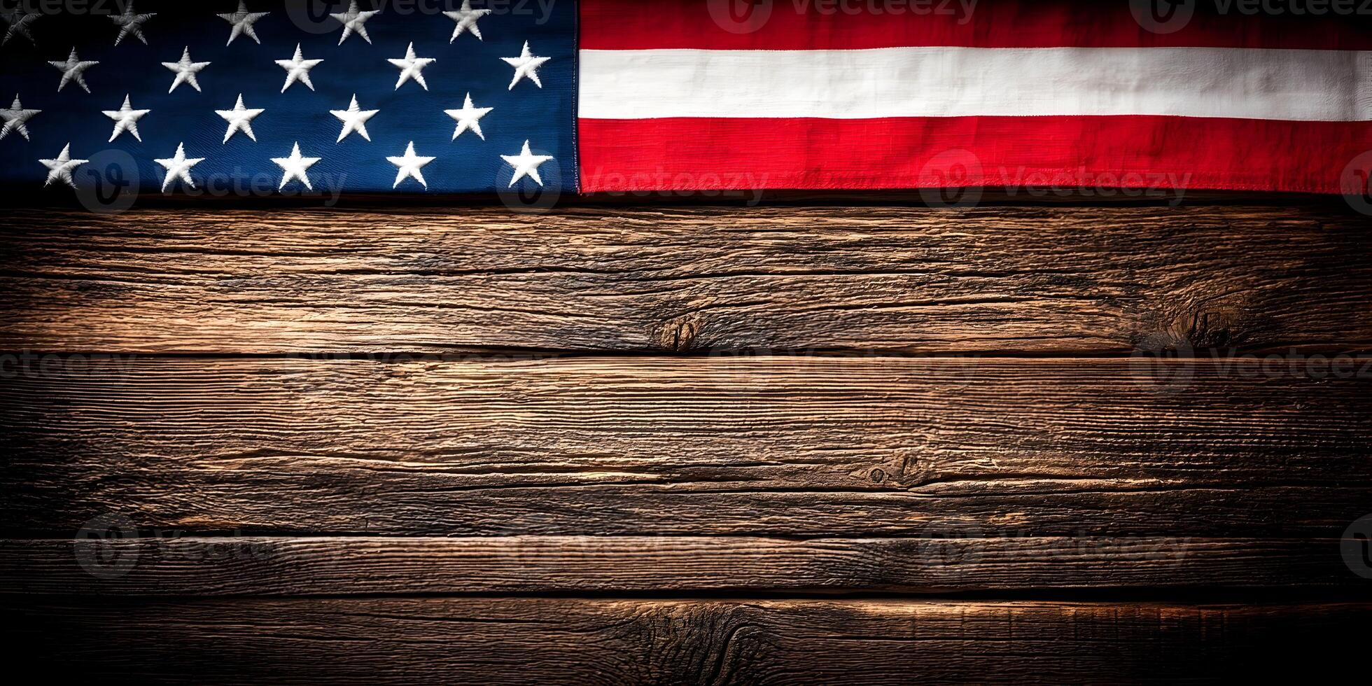 American Flag on Dark Brown Rustic Wooden Background photo