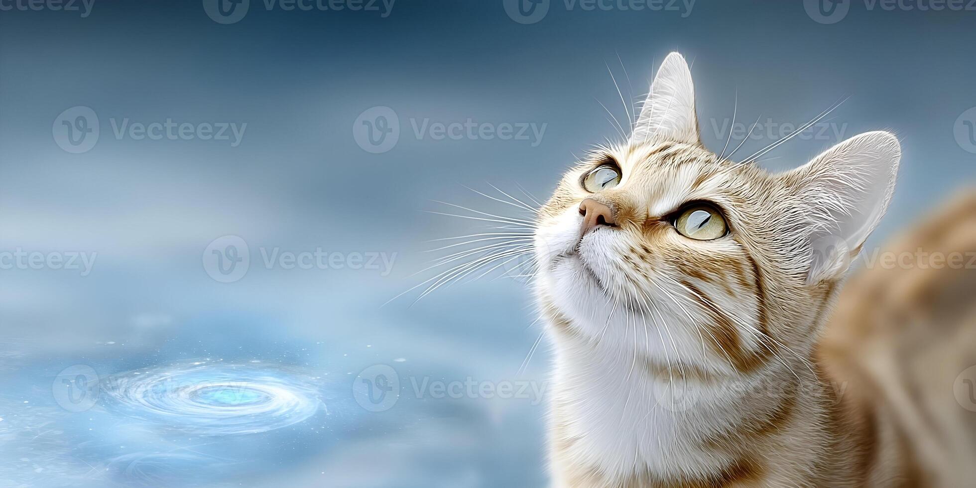 Cute Ginger Cat Looking Up at Spiral Galaxy in Sky Illustration photo
