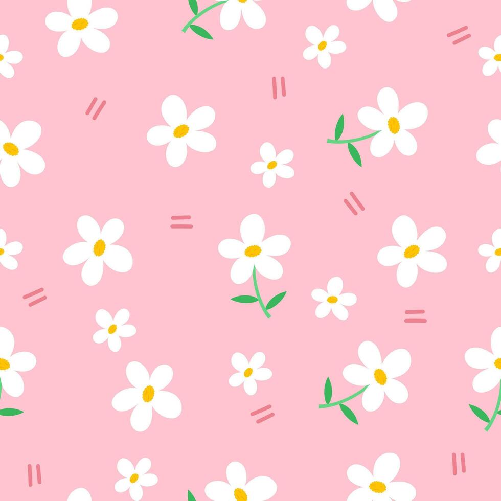 Cute flowers seamless pattern on pink background vector