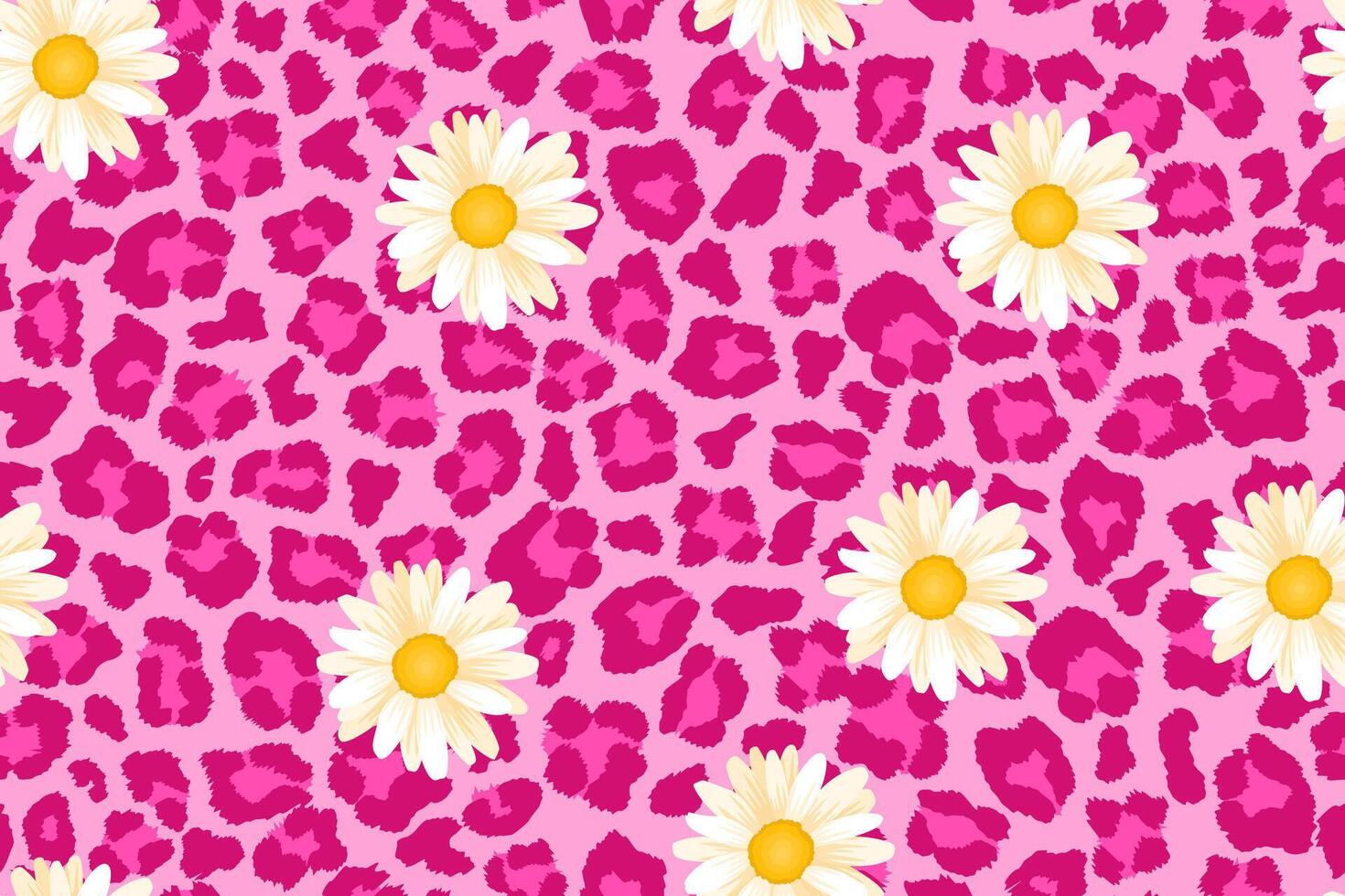 Daisy with pink leopard print seamless pattern for background fabric wallpaper banner vector